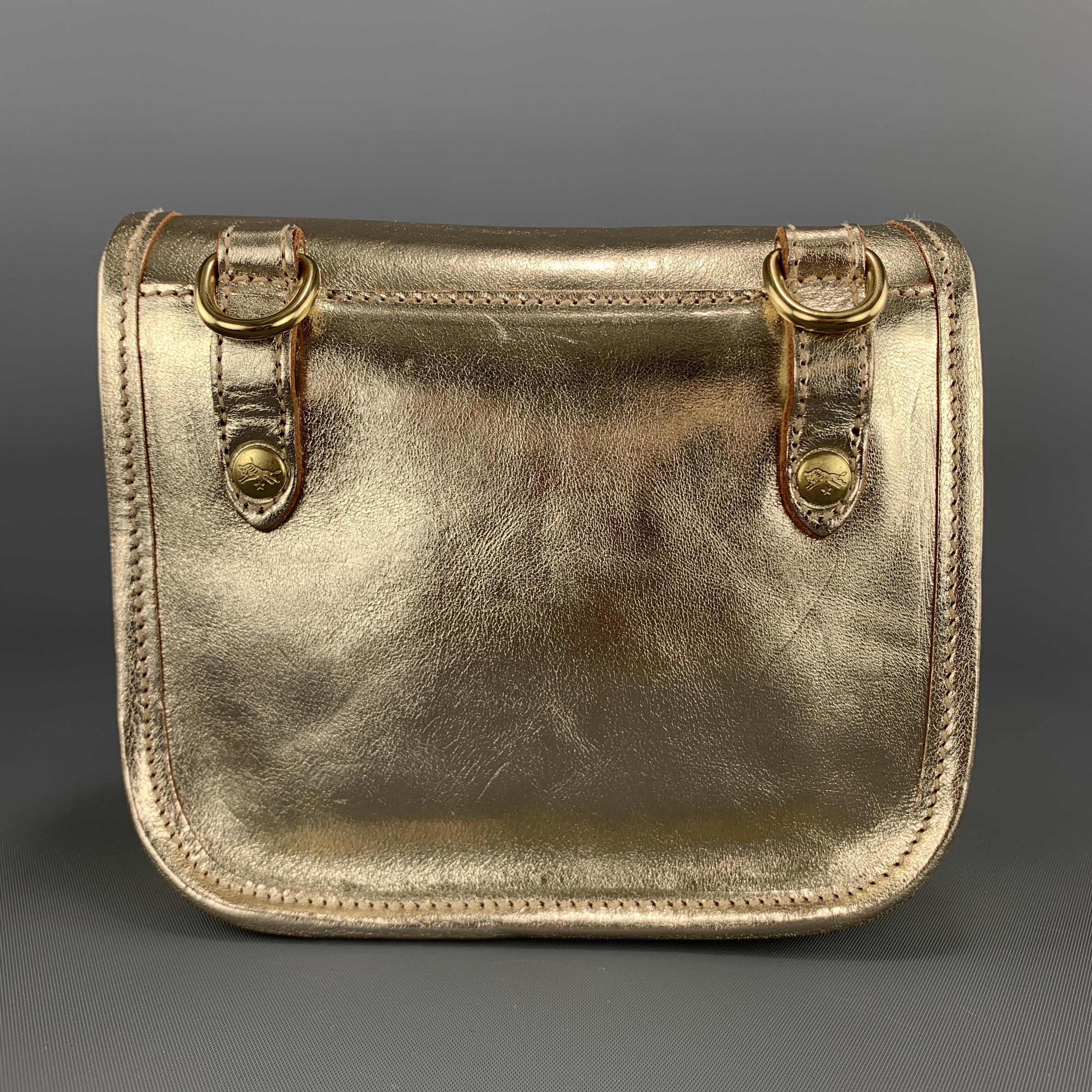 Brown IL BISONTE Metallic Platino Gold Leather Cross Body / Belt Bag