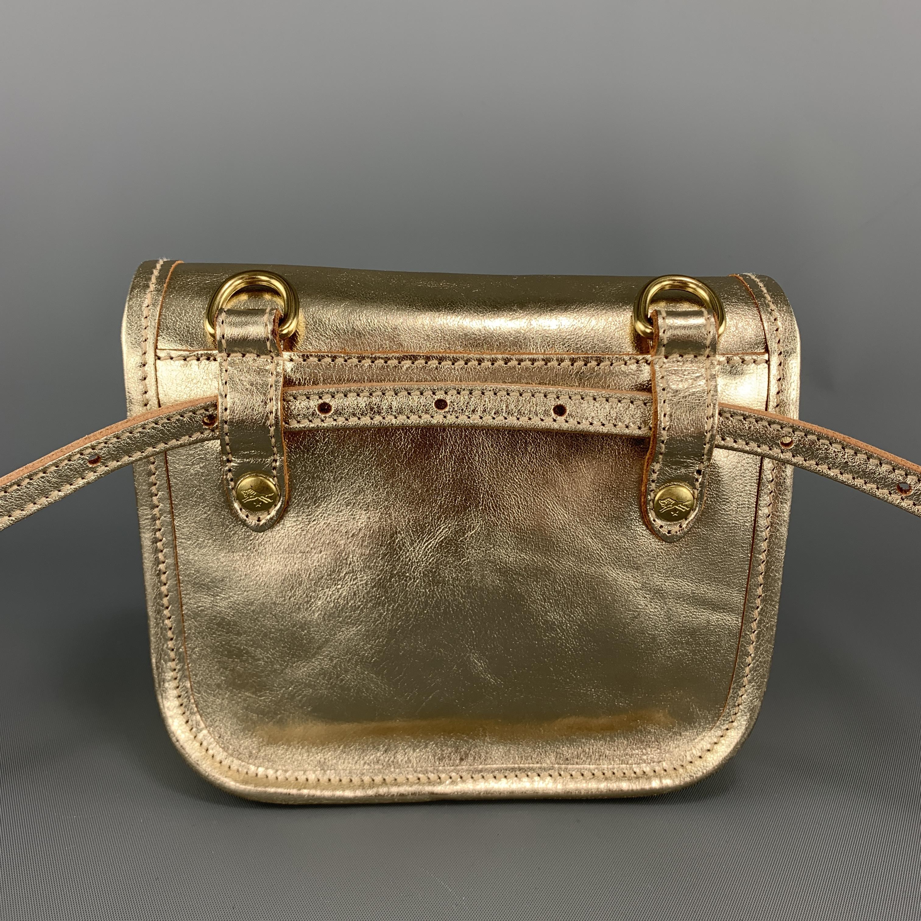 IL BISONTE Metallic Platino Gold Leather Cross Body / Belt Bag 2