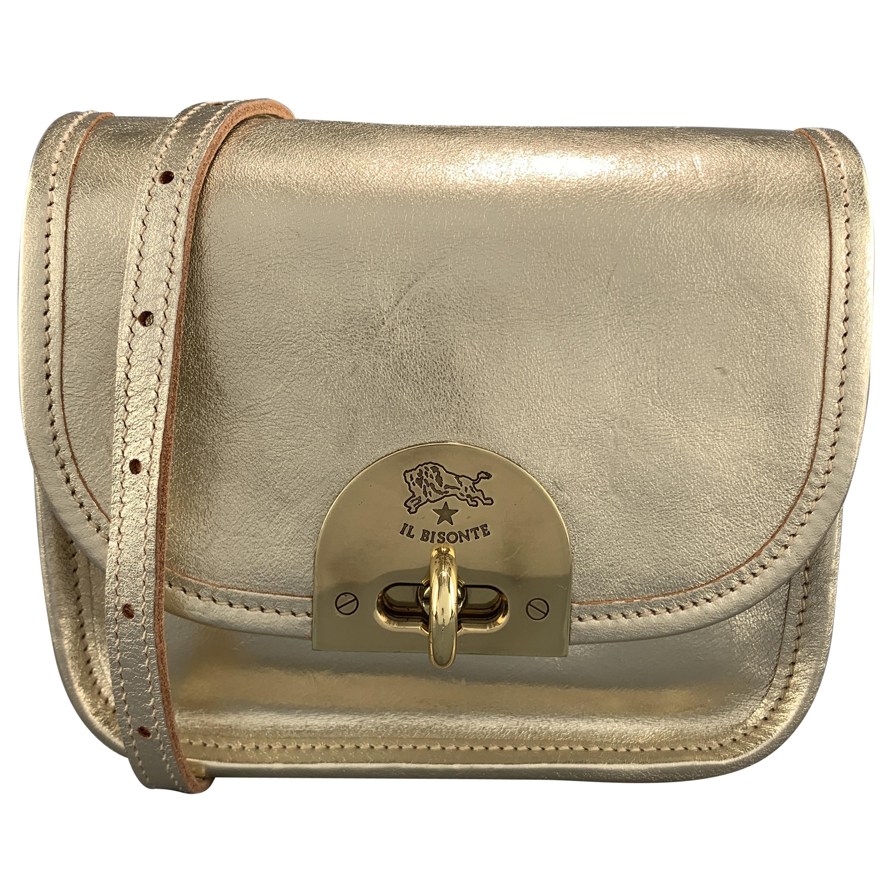 IL BISONTE Metallic Platino Gold Leather Cross Body / Belt Bag