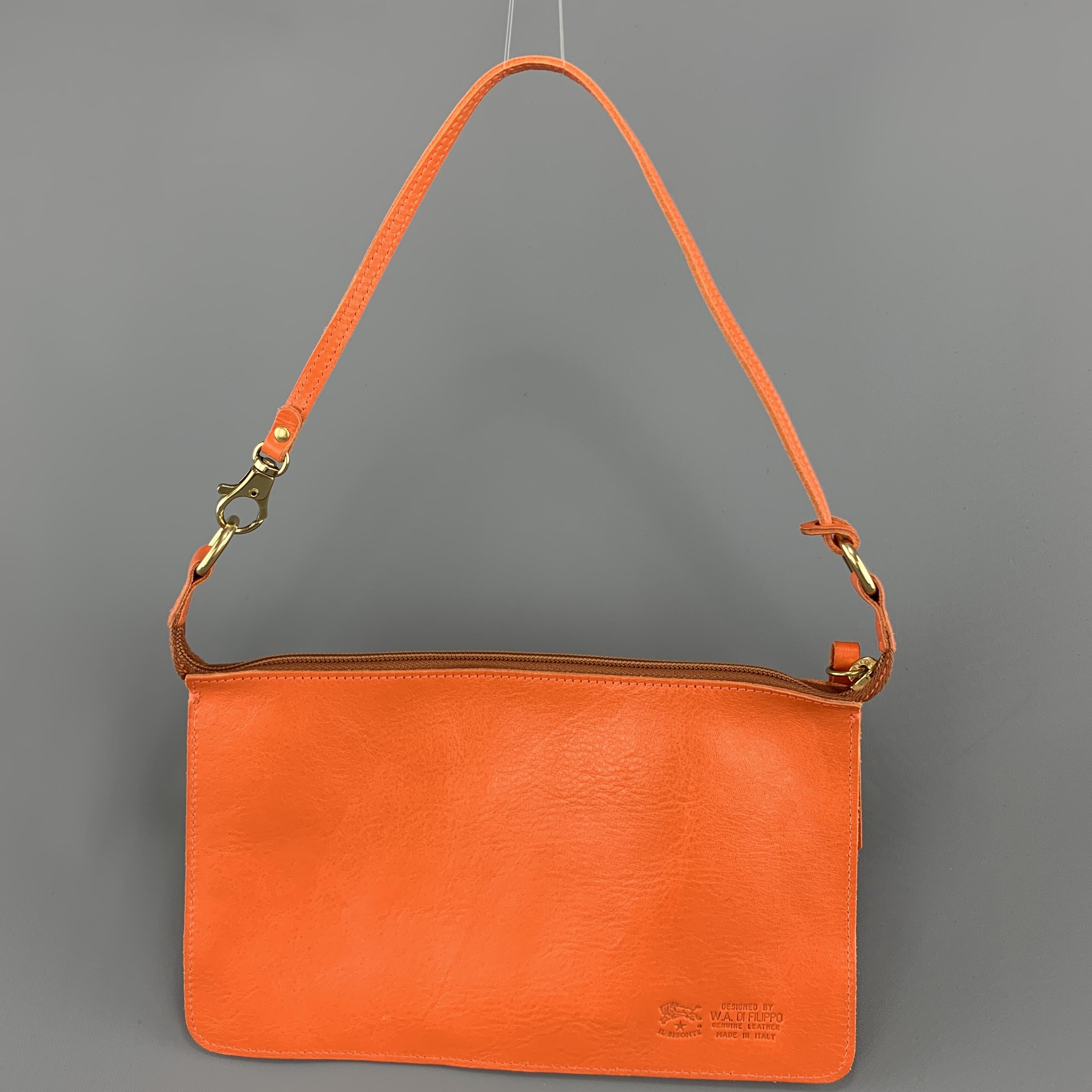 IL BISONTE Orange Leather Flat Pouchette Zip Pouch Bag In New Condition In San Francisco, CA