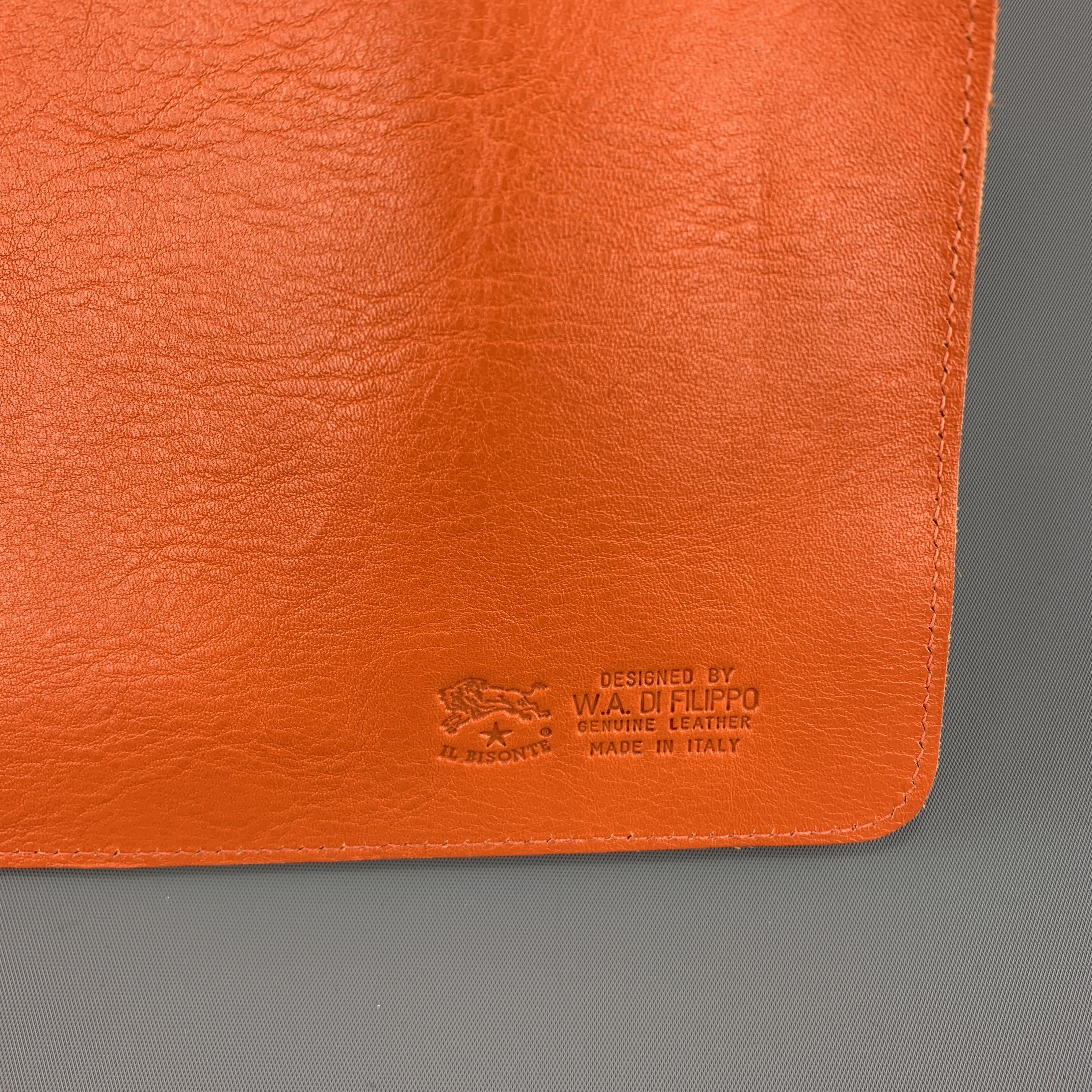 Women's IL BISONTE Orange Leather Flat Pouchette Zip Pouch Bag