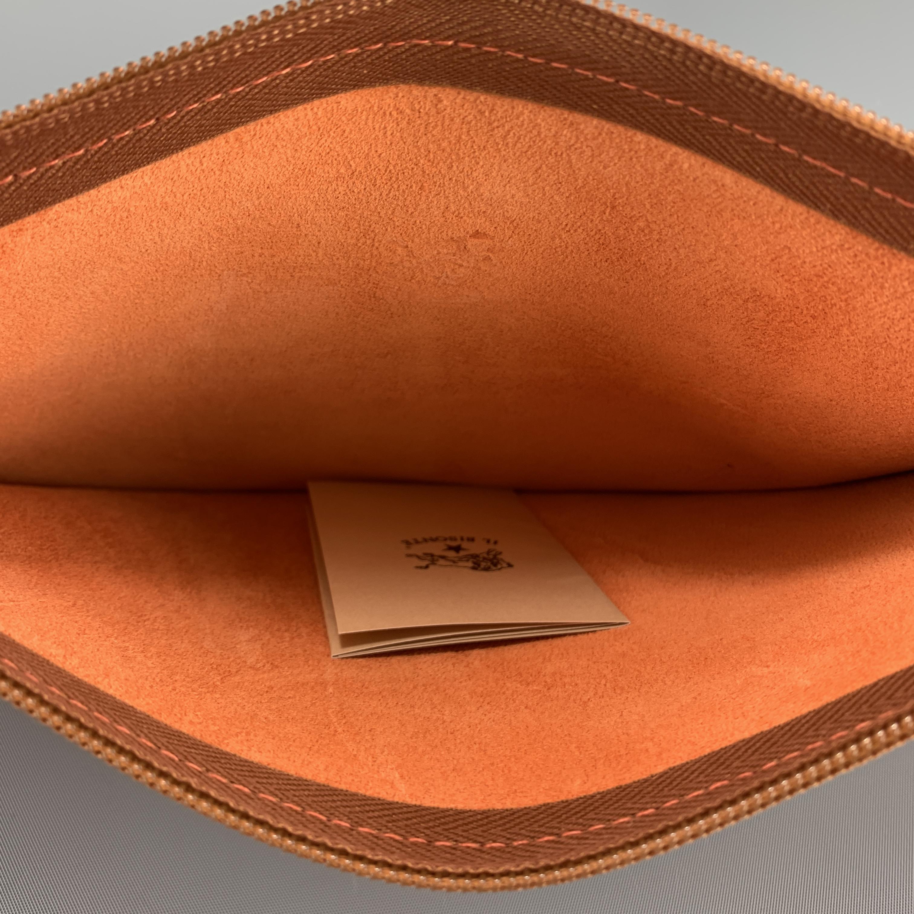 IL BISONTE Orange Leather Flat Pouchette Zip Pouch Bag 2