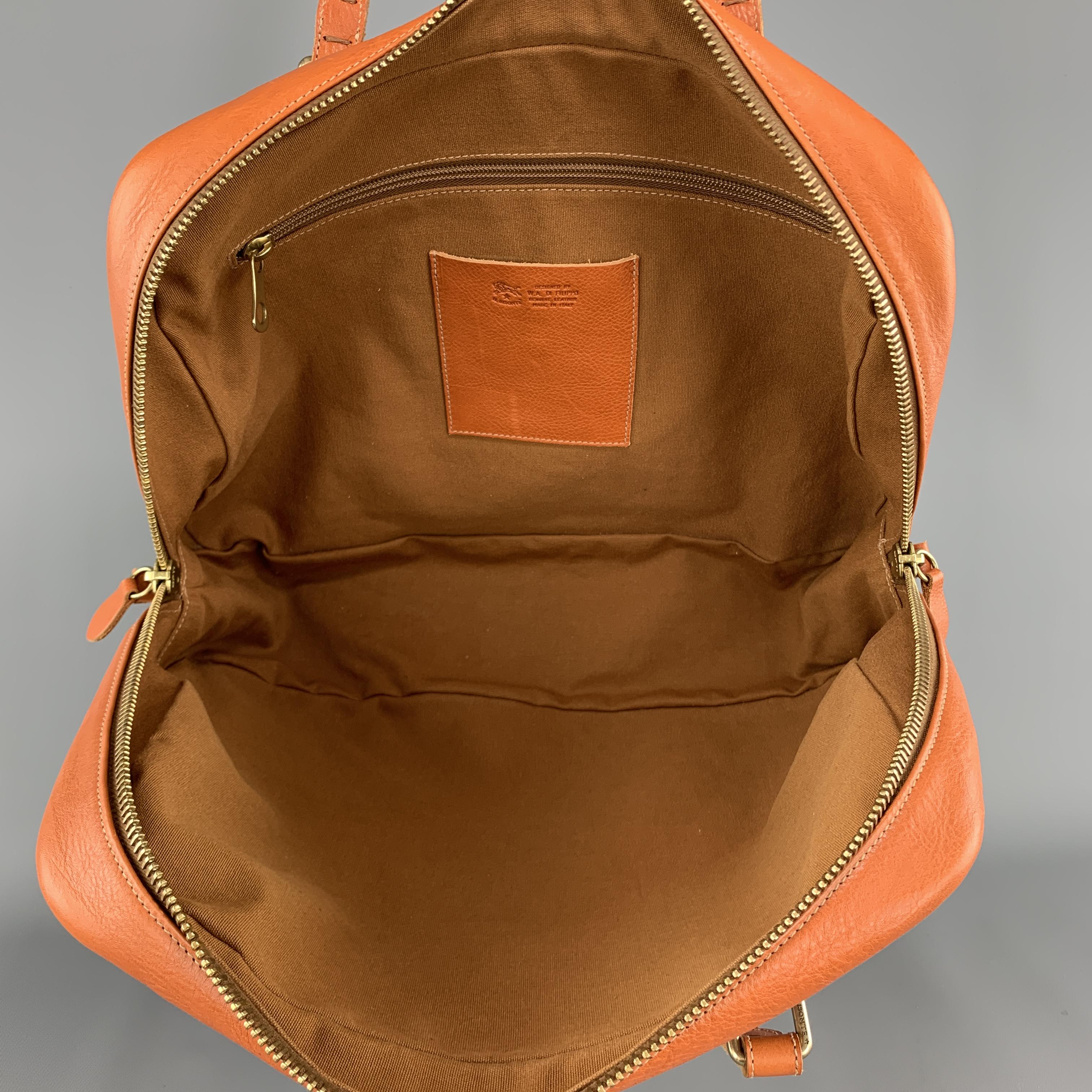 Women's IL BISONTE Orange Leather Top Handles Bowler Handbag