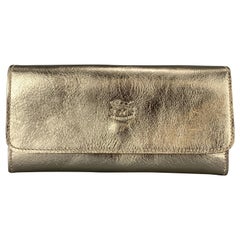 IL BISONTE Platino Gold Metallic Leather Classic Medium Case Pouch Bag