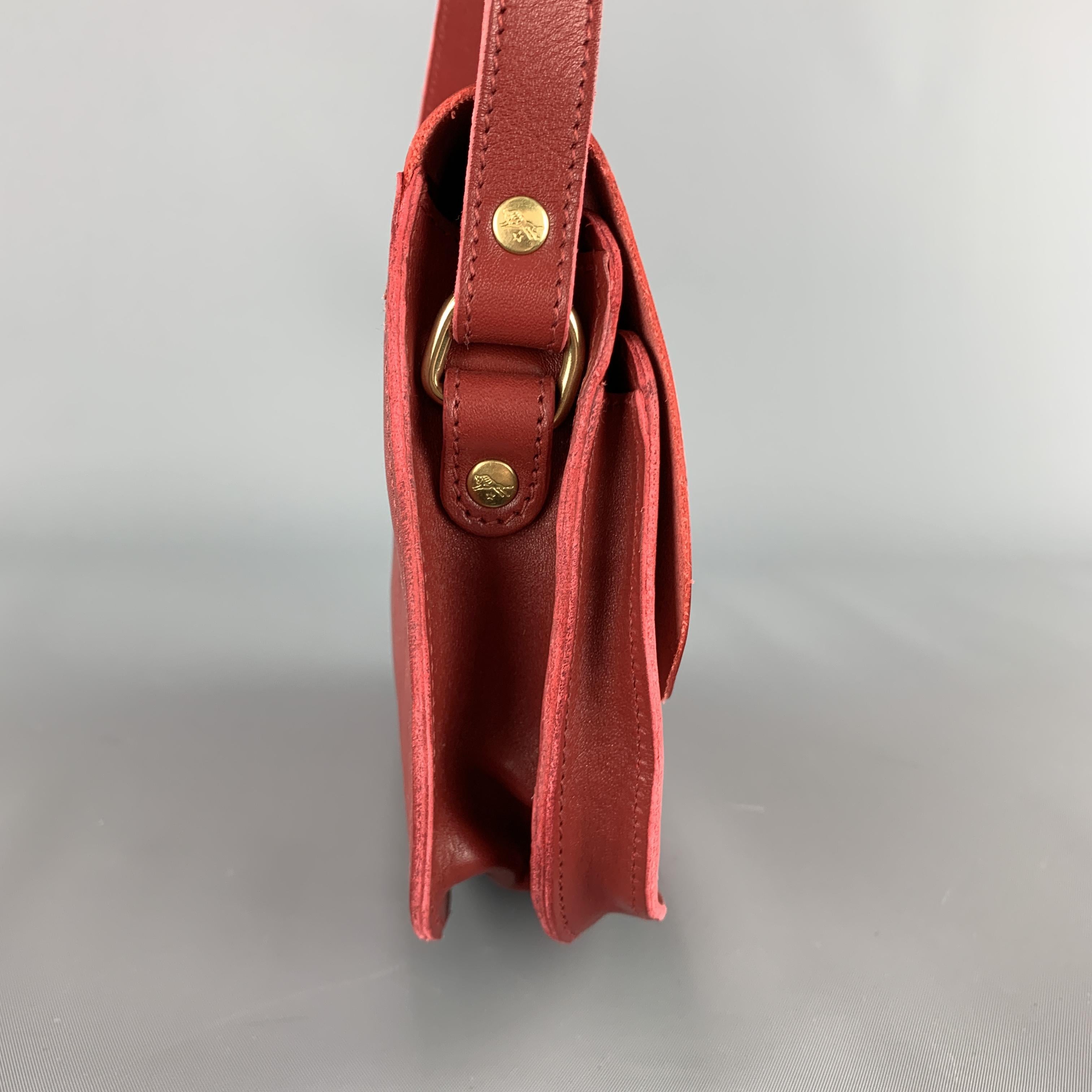 Women's IL BISONTE Red Leather cLASSIC Saddle Cross Body Handbag