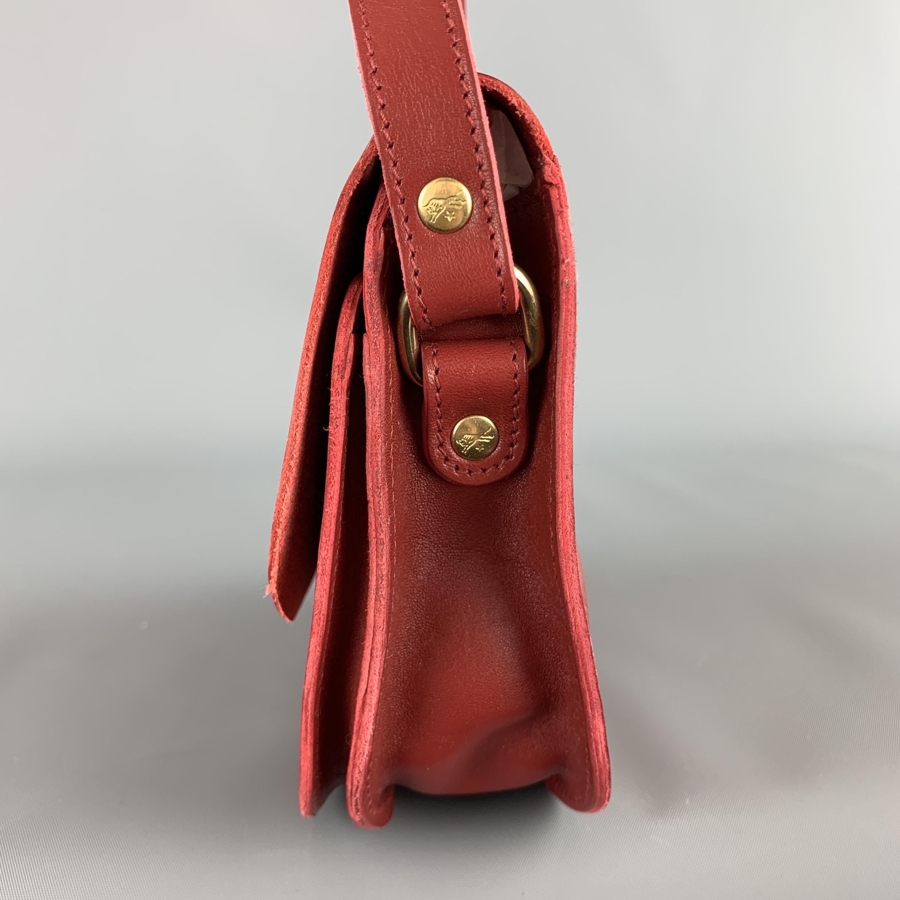 IL BISONTE Red Leather cLASSIC Saddle Cross Body Handbag 2