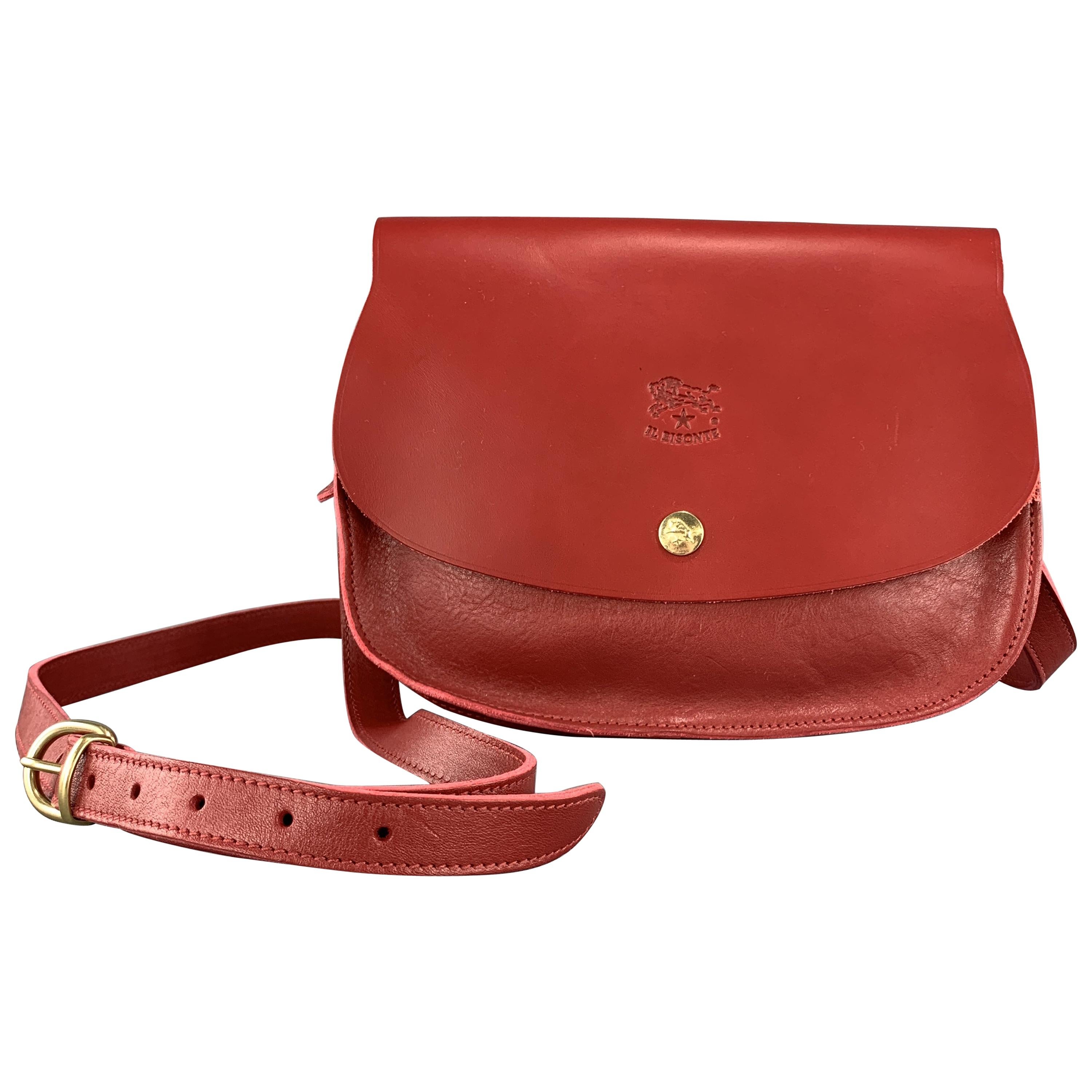 IL BISONTE Red Leather cLASSIC Saddle Cross Body Handbag