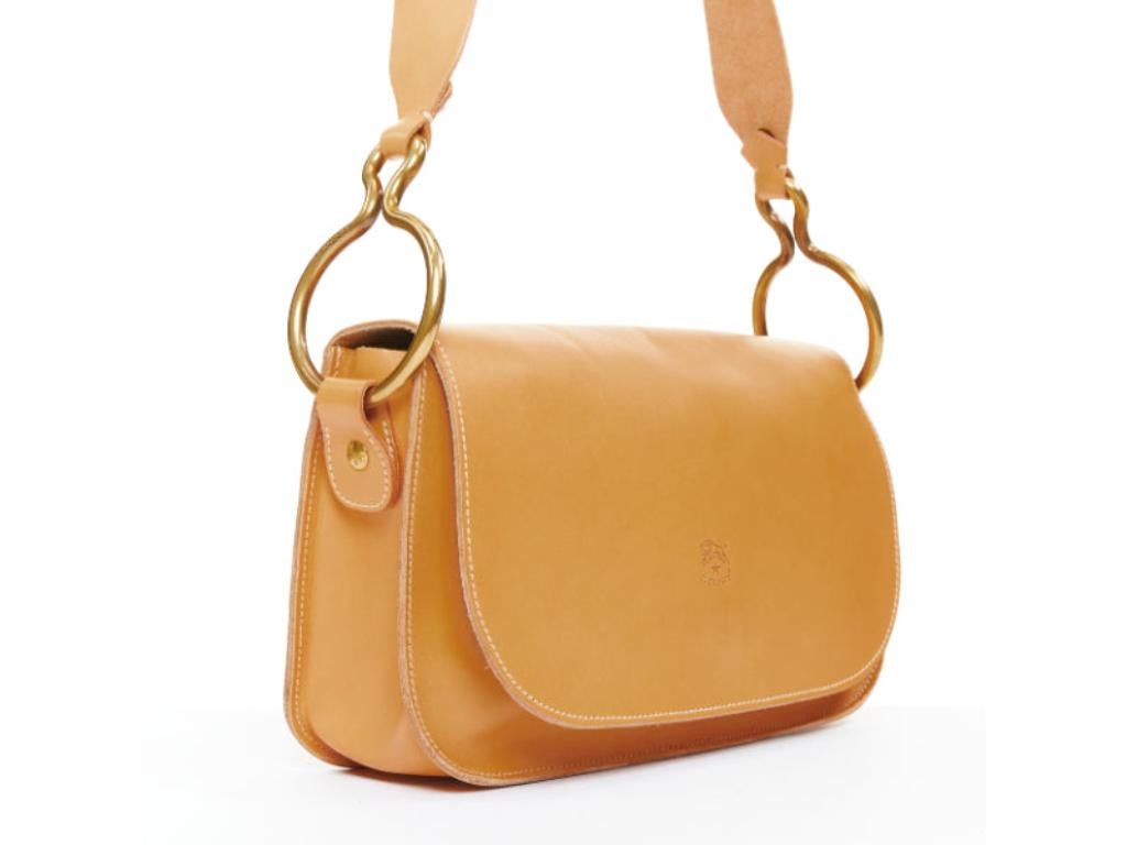 IL BISONTE Salina tan natural leather gold rings crossbody satchel bag Oro en venta