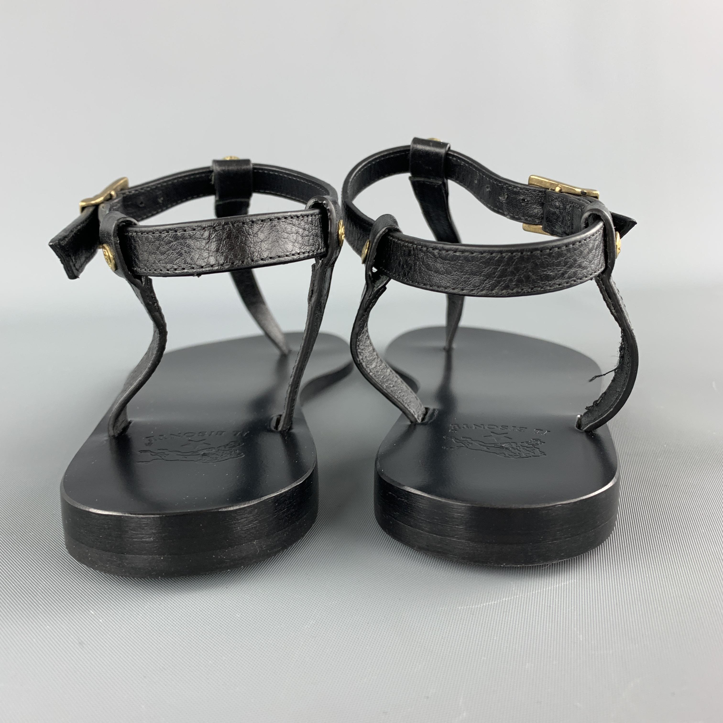 IL BISONTE Size 6 Black Leather VERSILLA T-strap Thong Sandals 3