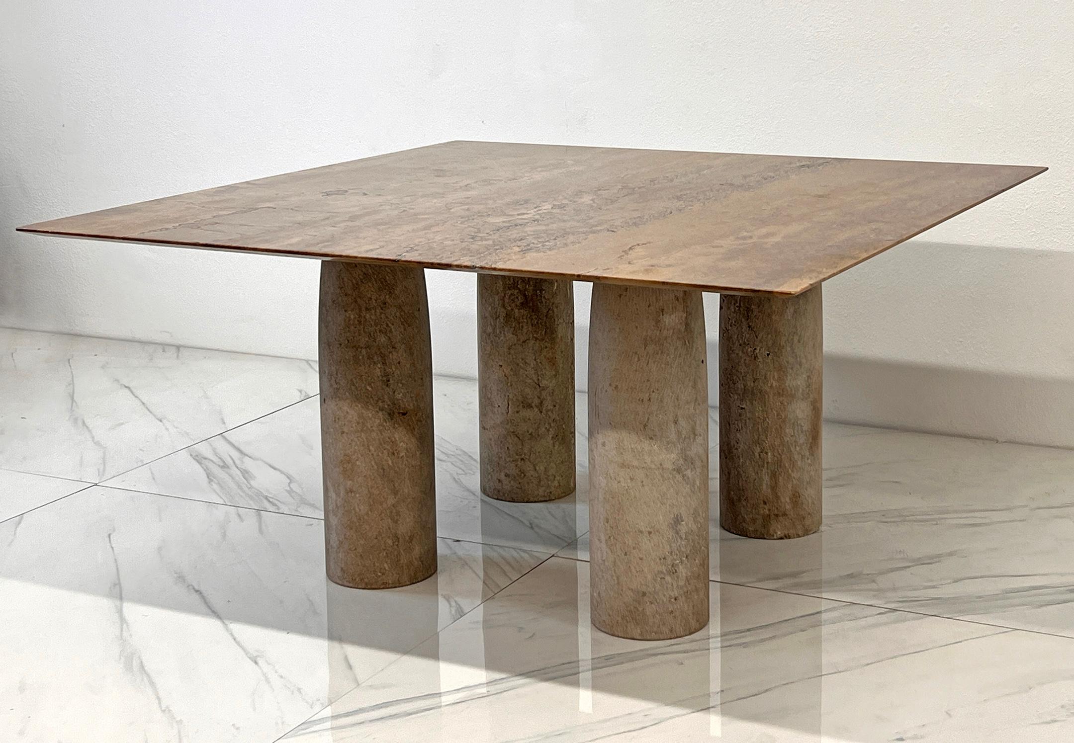 Mid-Century Modern Il Colonnato Dining Table by Mario Bellini, Travertine and Honed Marble, 1970's
