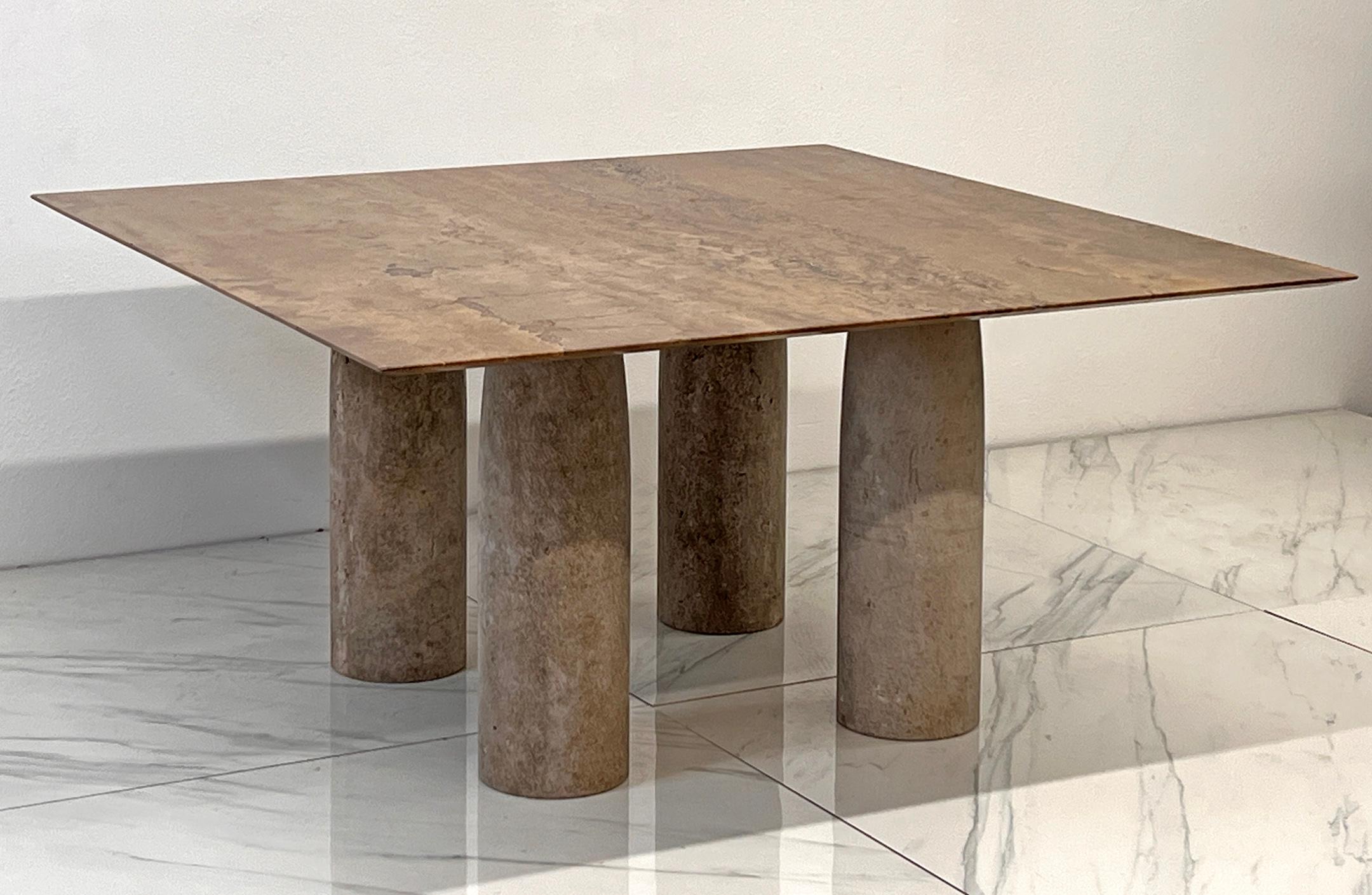 Italian Il Colonnato Dining Table by Mario Bellini, Travertine and Honed Marble, 1970's