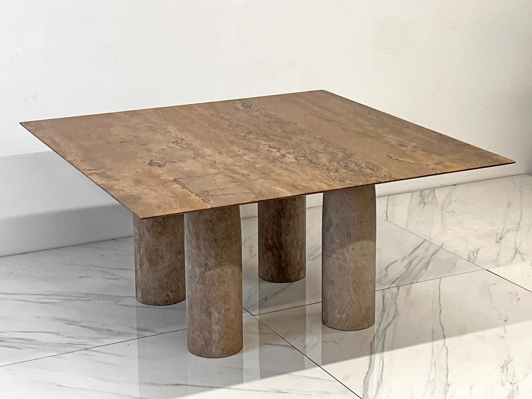 Il Colonnato Dining Table by Mario Bellini, Travertine and Honed Marble, 1970's In Good Condition In Culver City, CA