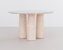 Il Colonnato travertine marble round dining table by Mario Bellini, column legs