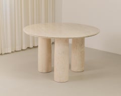 Il Colonnato travertine marble round dining table by Mario Bellini, column legs