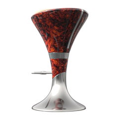 "il Destino" Bar Stool with Burl Walnut, Stainless Steel, Hand Crafted, Istanbul
