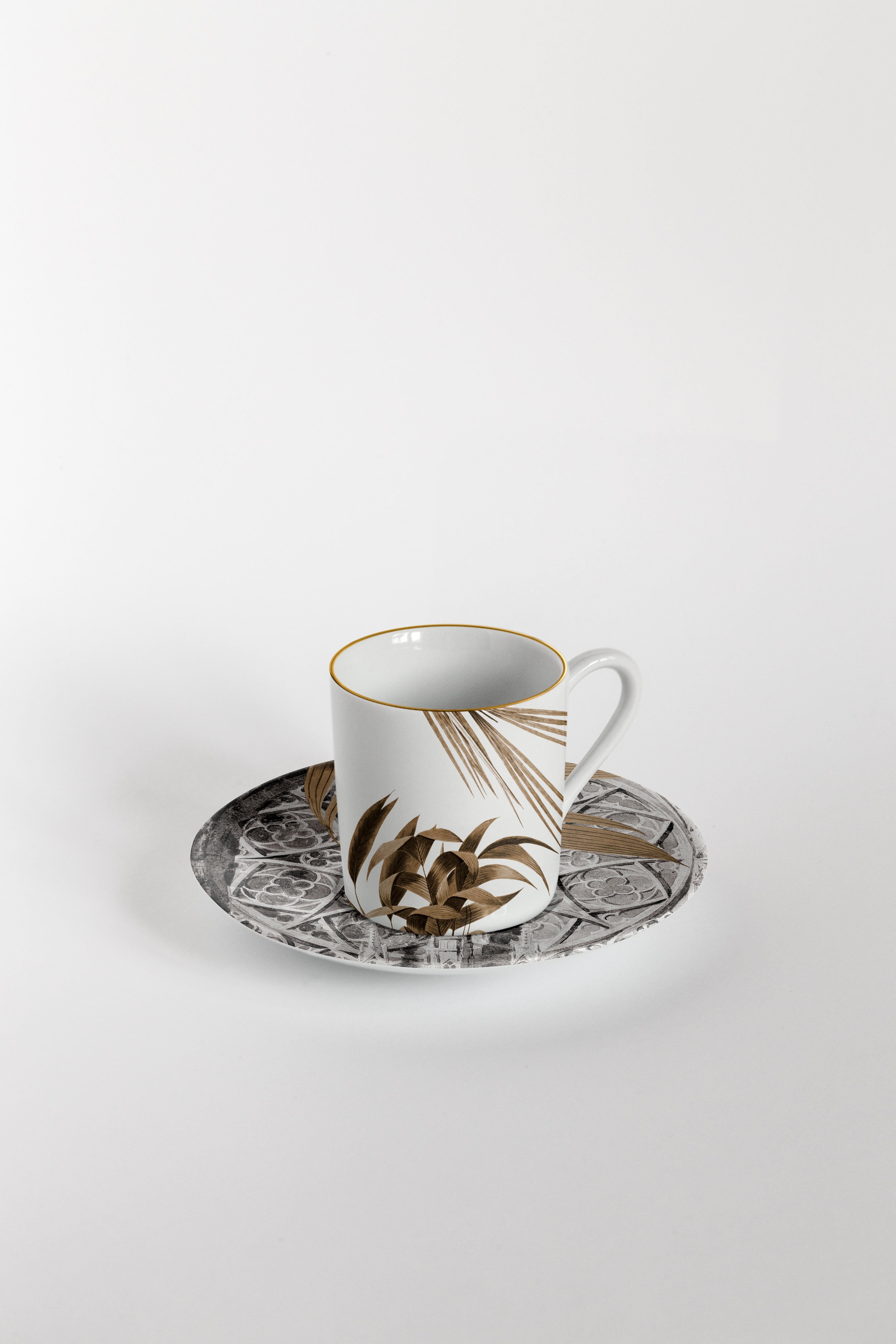 Italian Il Duomo Che Non C'è, Six Contemporary Decorated Coffee Cups with Plates For Sale