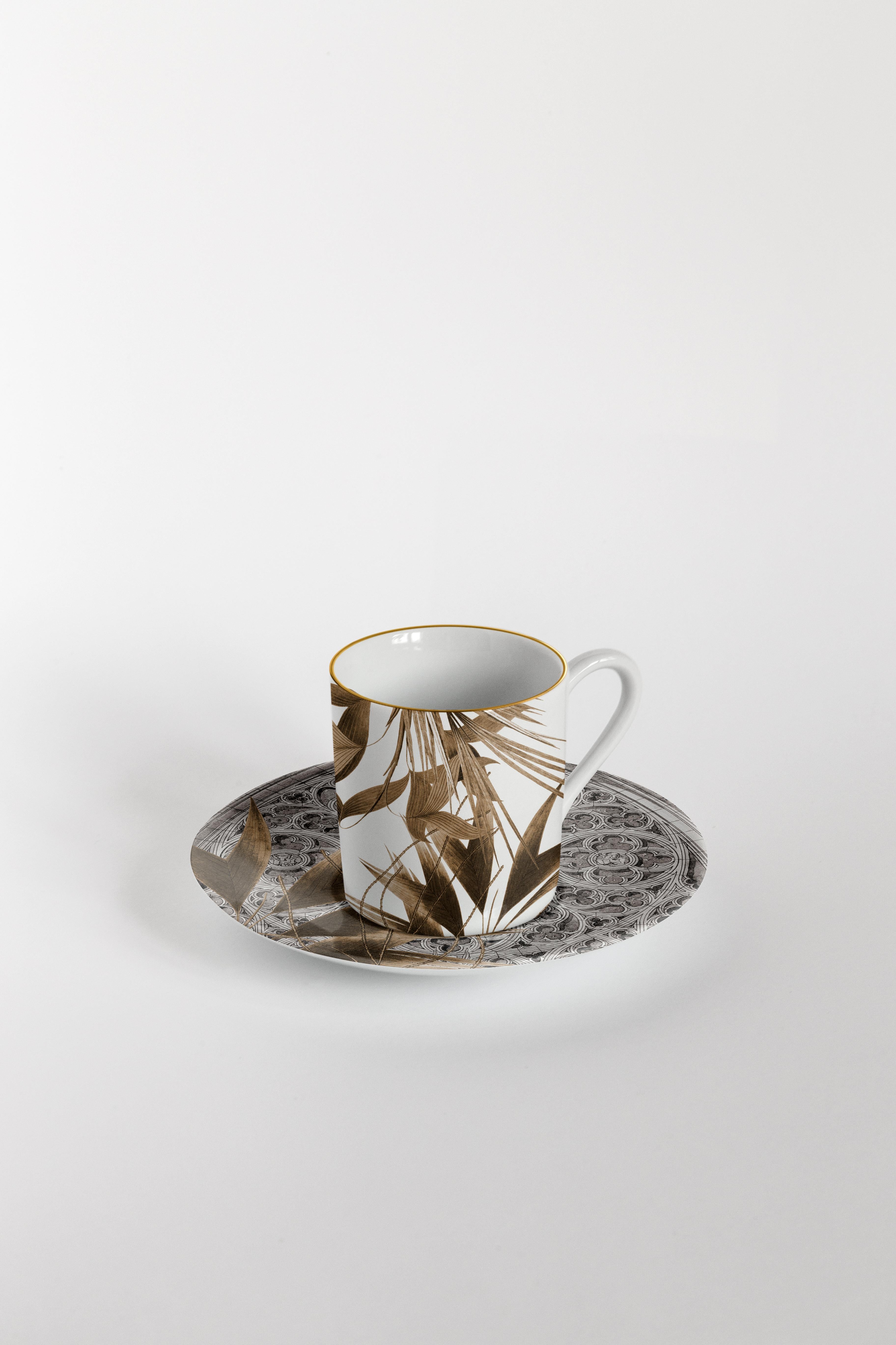 Porcelain Il Duomo Che Non C'è, Six Contemporary Decorated Coffee Cups with Plates For Sale