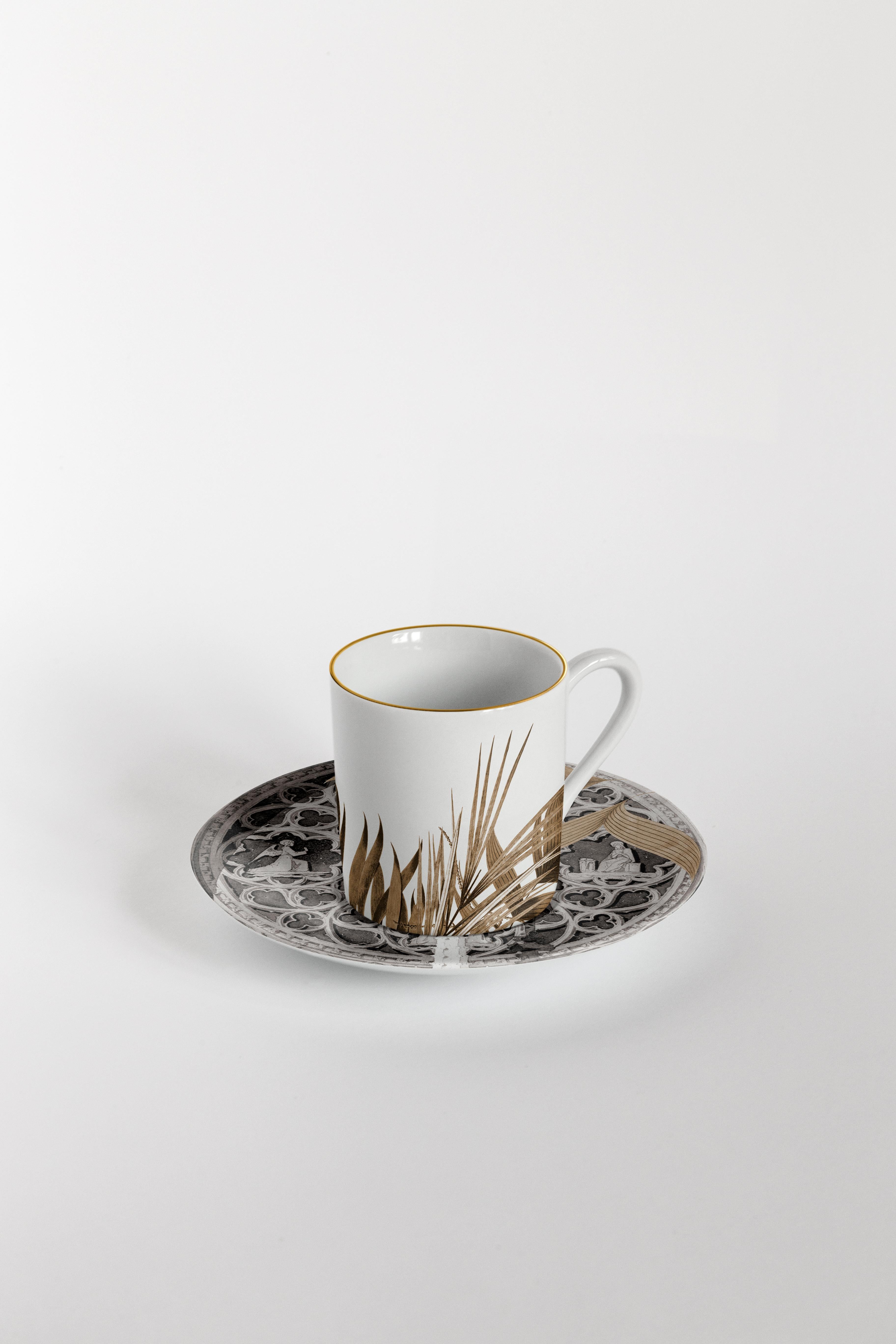 Il Duomo Che Non C'è, Six Contemporary Decorated Coffee Cups with Plates For Sale 1