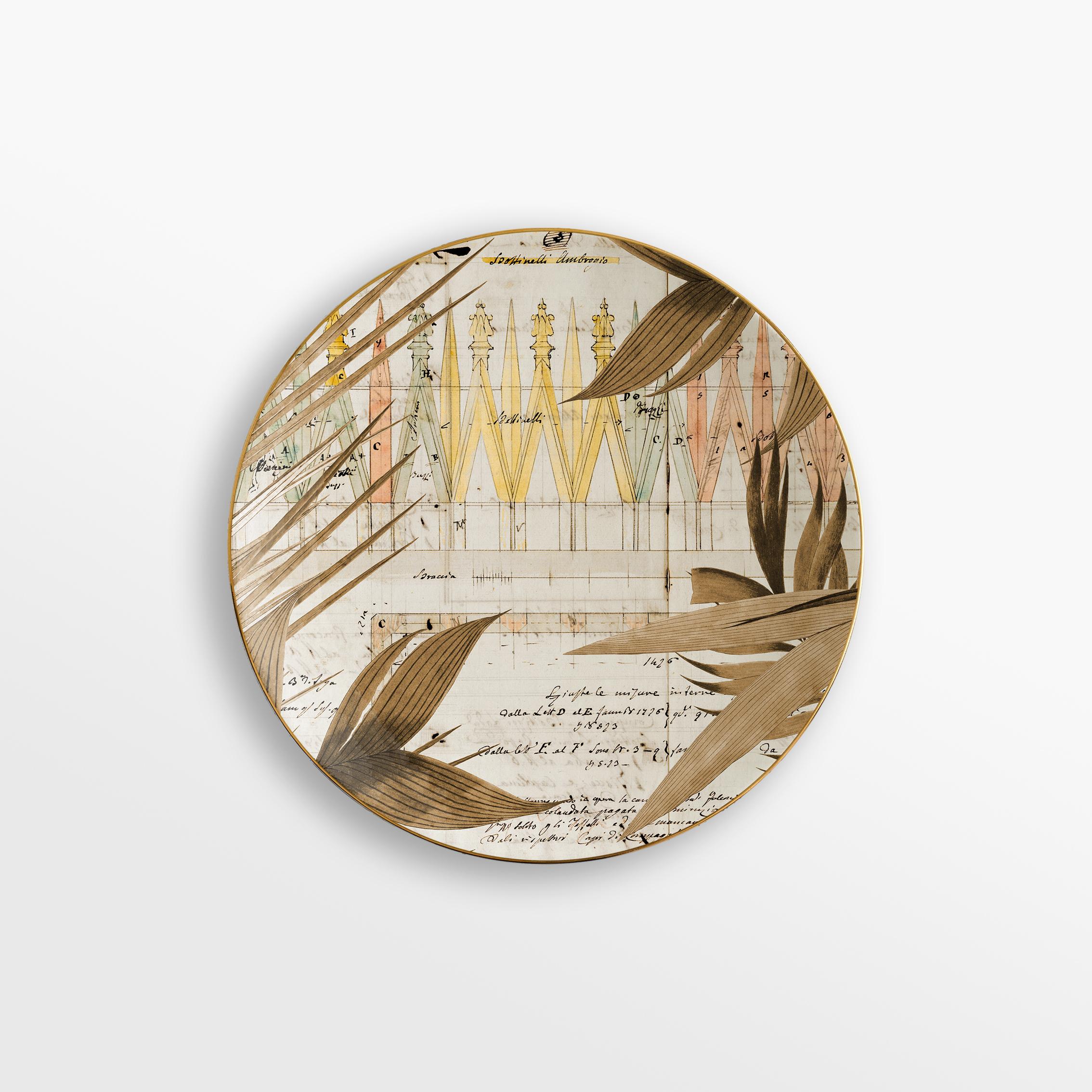 Italian Il Duomo Che Non C'è, Six Contemporary Decorated Porcelain Dessert Plates For Sale