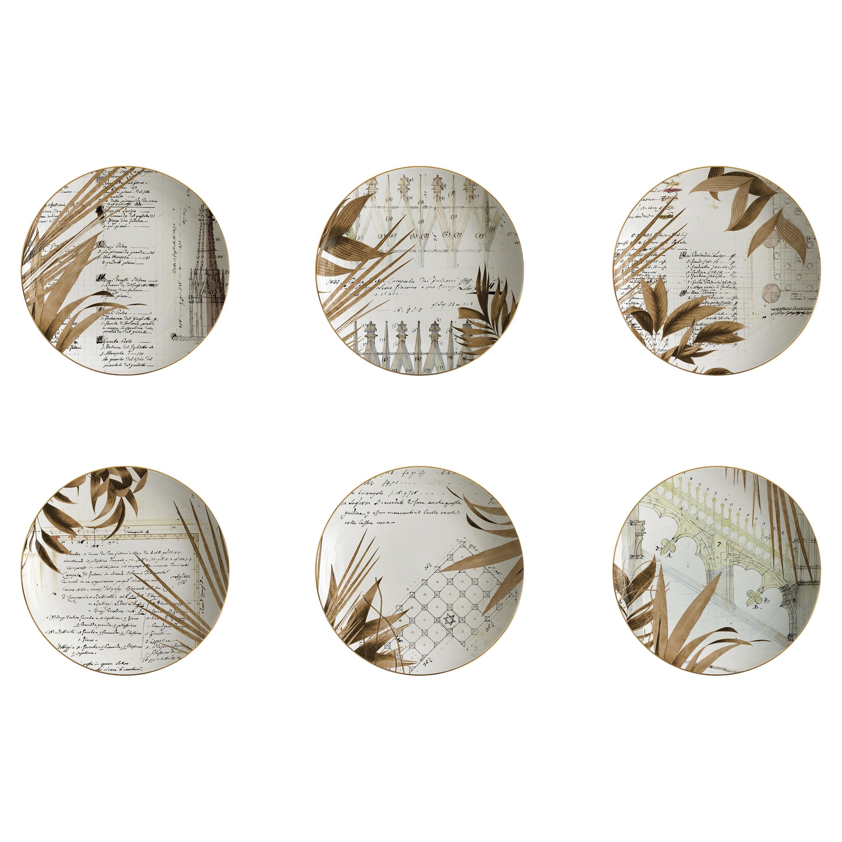 Il Duomo Che Non C'è, Six Contemporary Decorated Porcelain Soup Plates For Sale