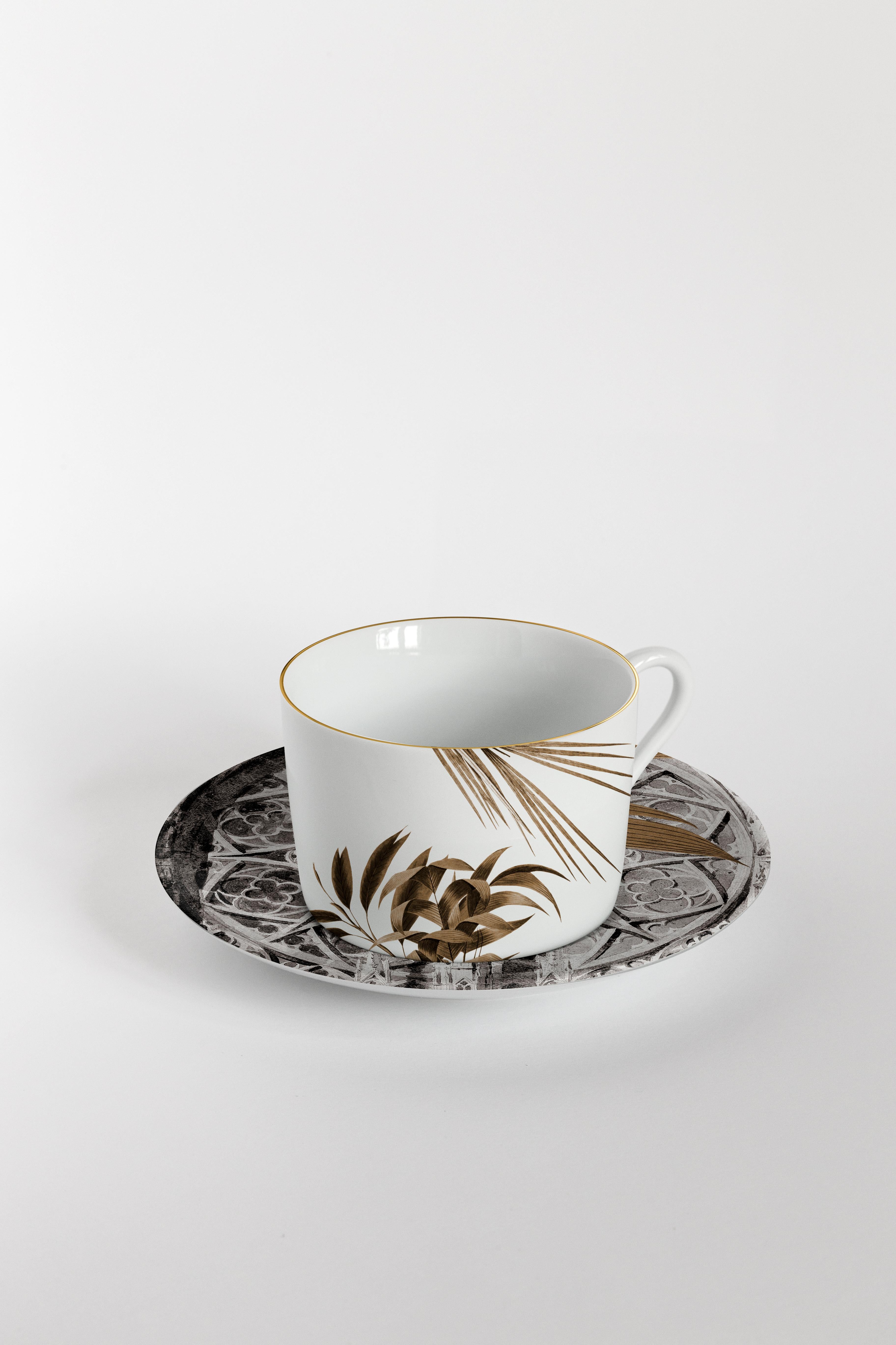 Italian Il Duomo Che Non C'è, Six Contemporary Decorated Tea Cups with Plates For Sale