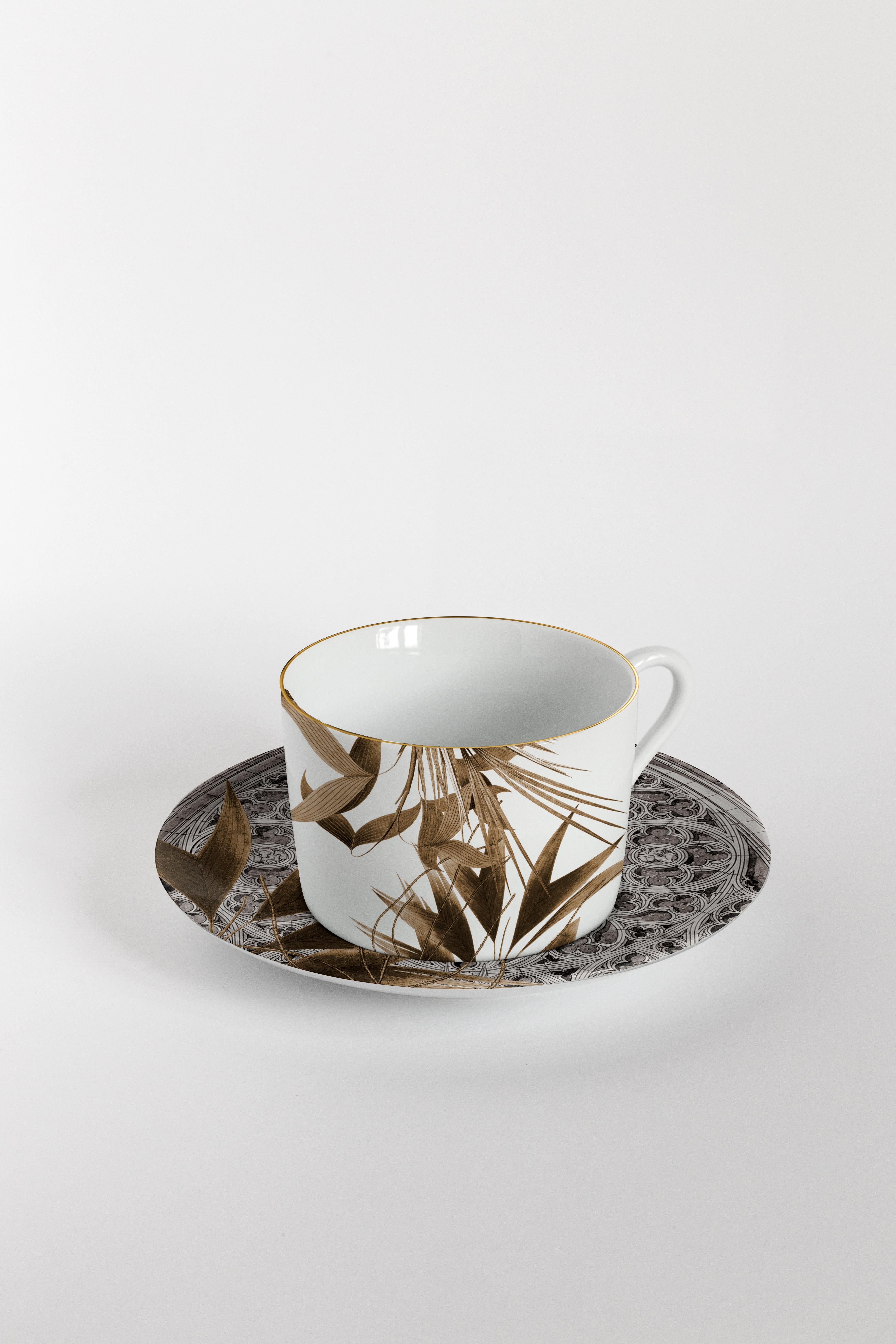 Porcelaine Il Duomo Che Non C'è, six tasses à thé décorées contemporaines avec assiettes en vente