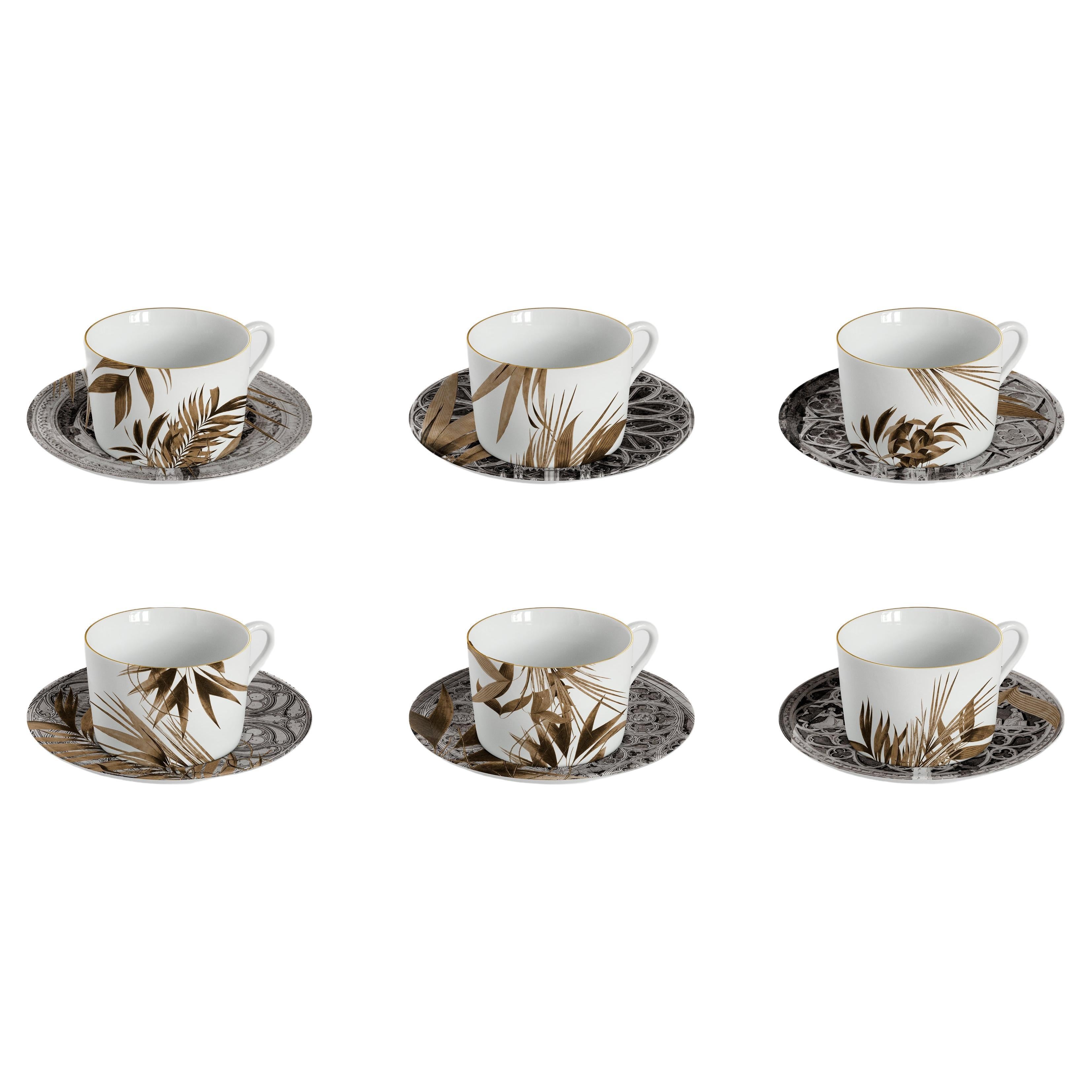 Il Duomo Che Non C'è, Six Contemporary Decorated Tea Cups with Plates For Sale