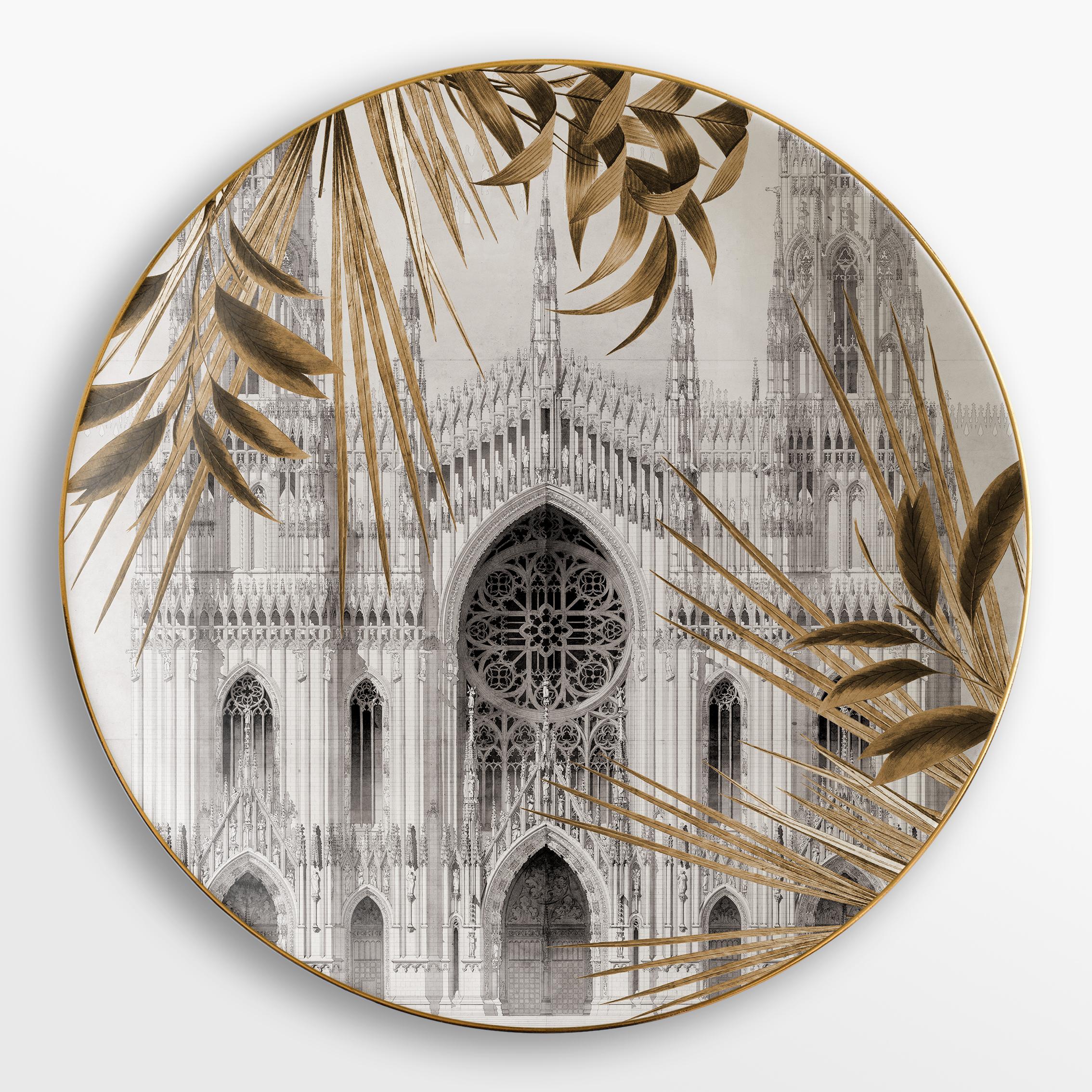 Porcelain Il Duomo che non c'è , Six Contemporary Platters with Decorative Design For Sale