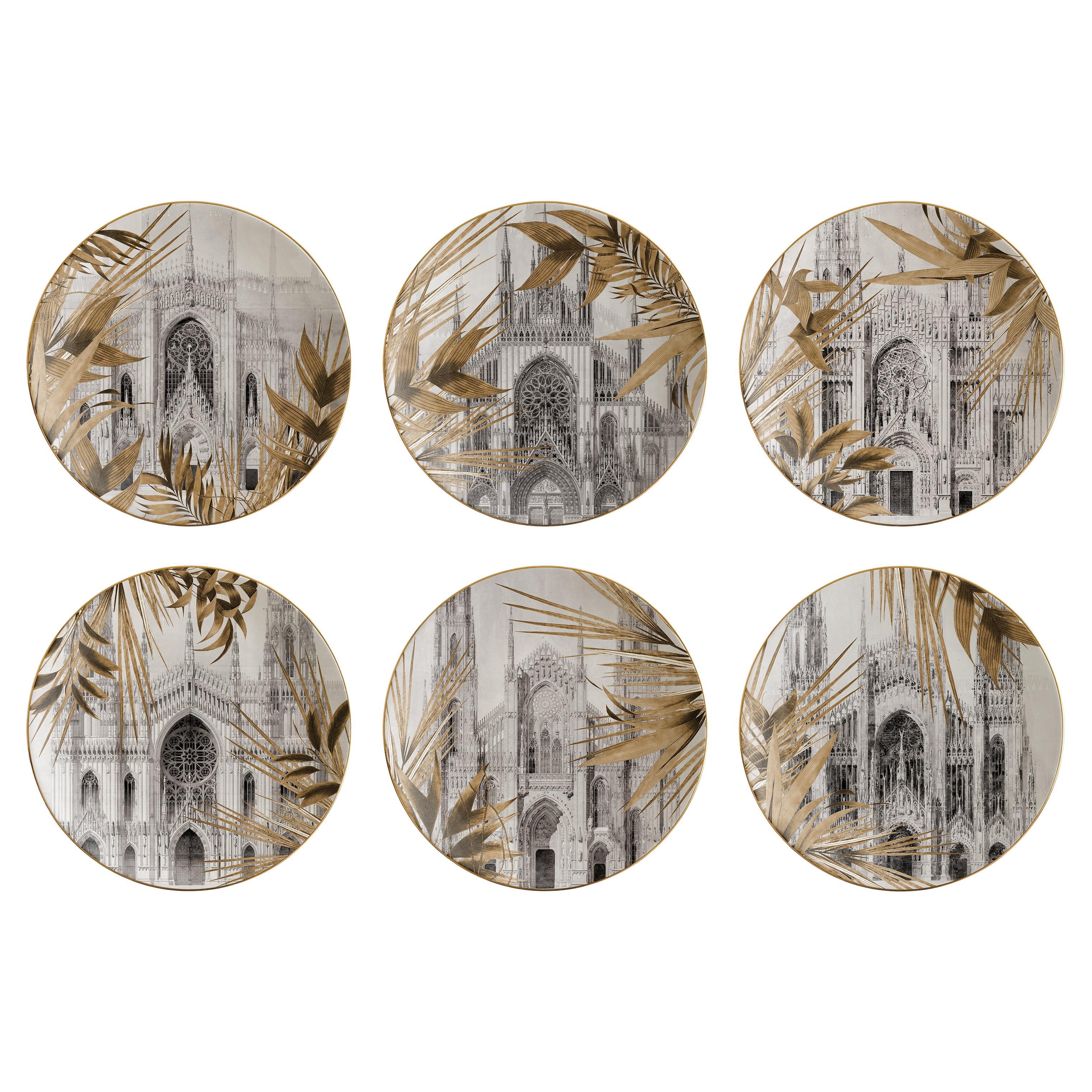 Il Duomo che non c'è , Six Contemporary Platters with Decorative Design For Sale