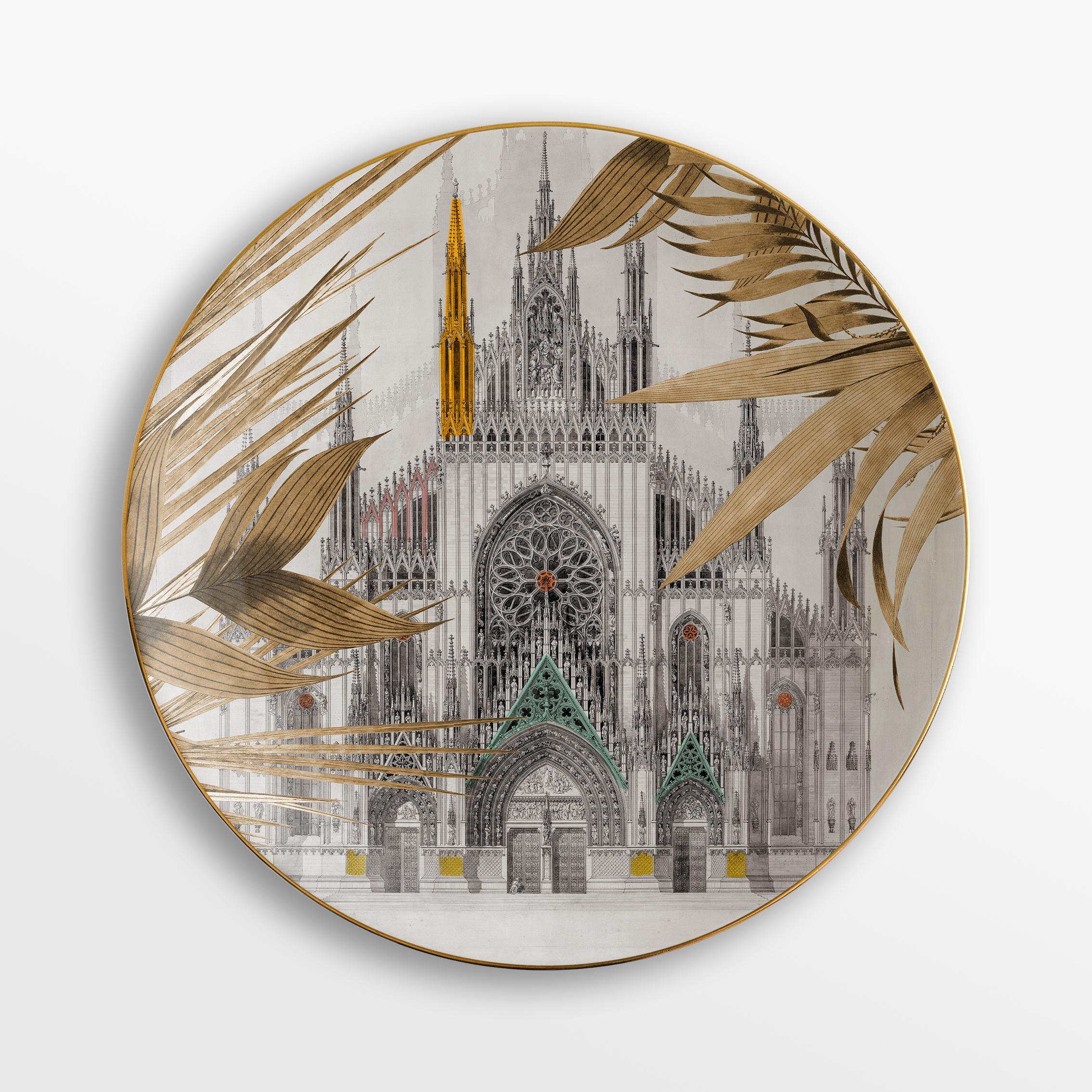 Italian Il Duomo che non c'è, Six Contemporary Porcelain Plates with Decorative Design For Sale