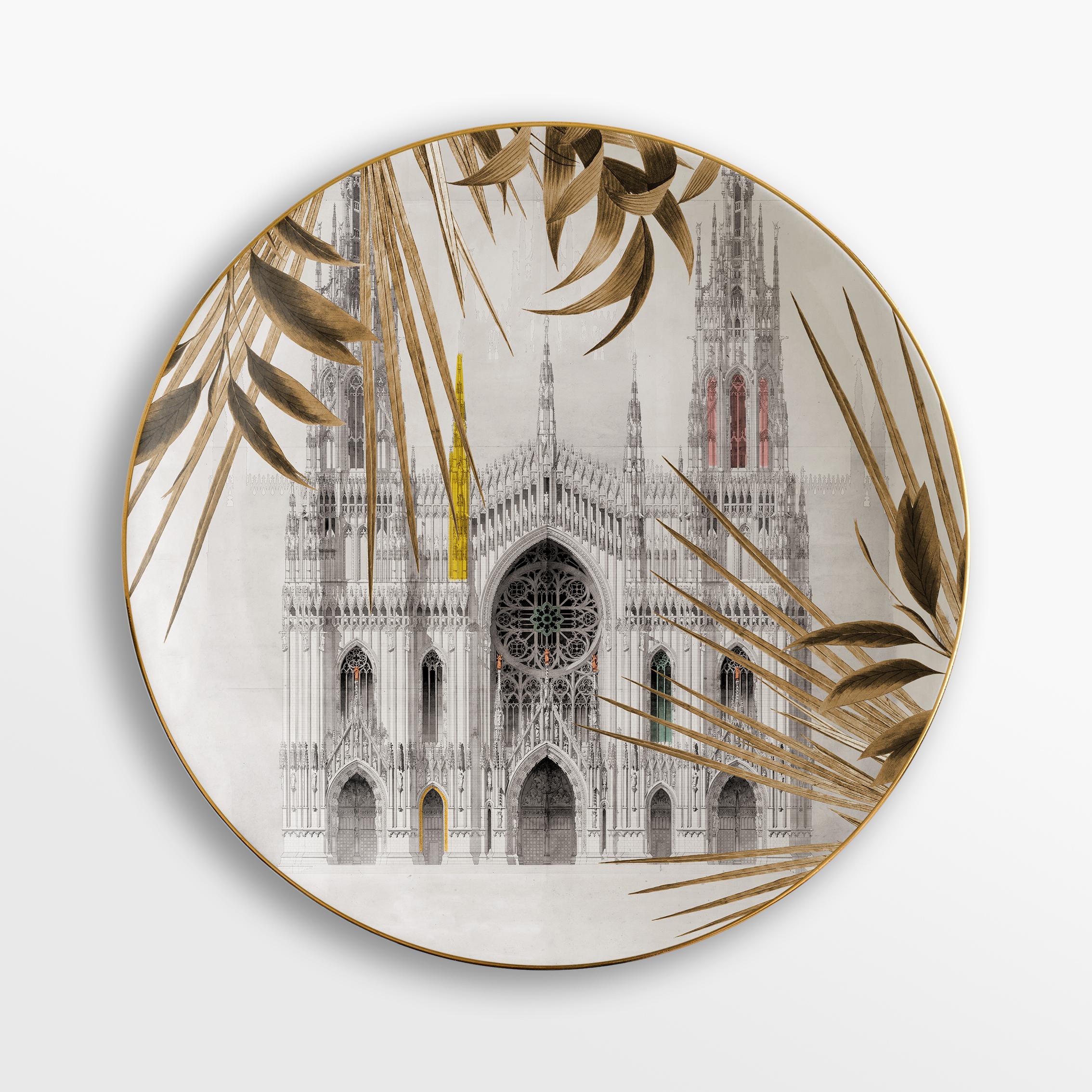 Il Duomo che non c'è, Six Contemporary Porcelain Plates with Decorative Design For Sale 1