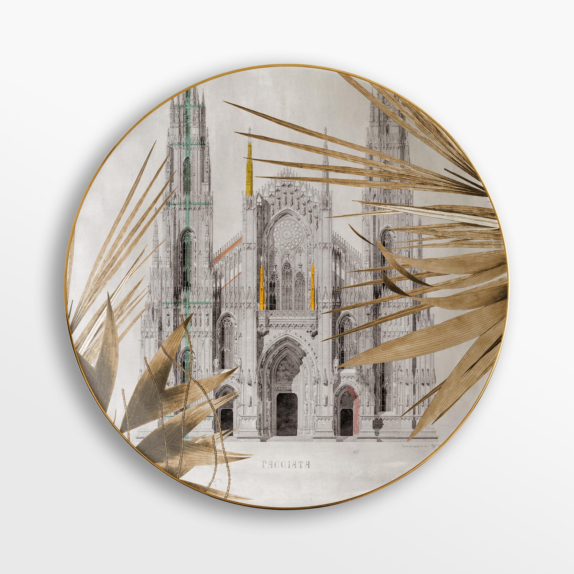 Il Duomo che non c'è, Sechs zeitgenössische Porzellanteller mit dekorativem Design im Angebot 1