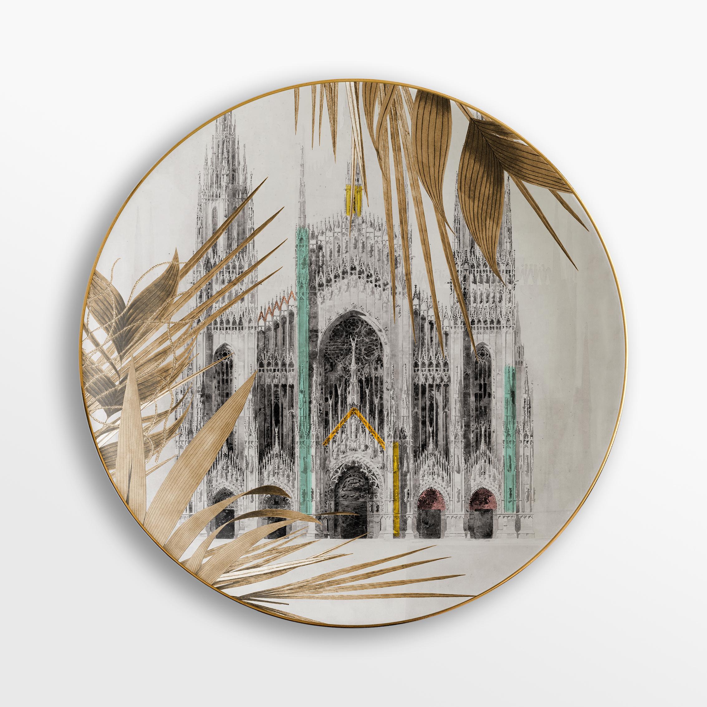 Il Duomo che non c'è, Sechs zeitgenössische Porzellanteller mit dekorativem Design im Angebot 2