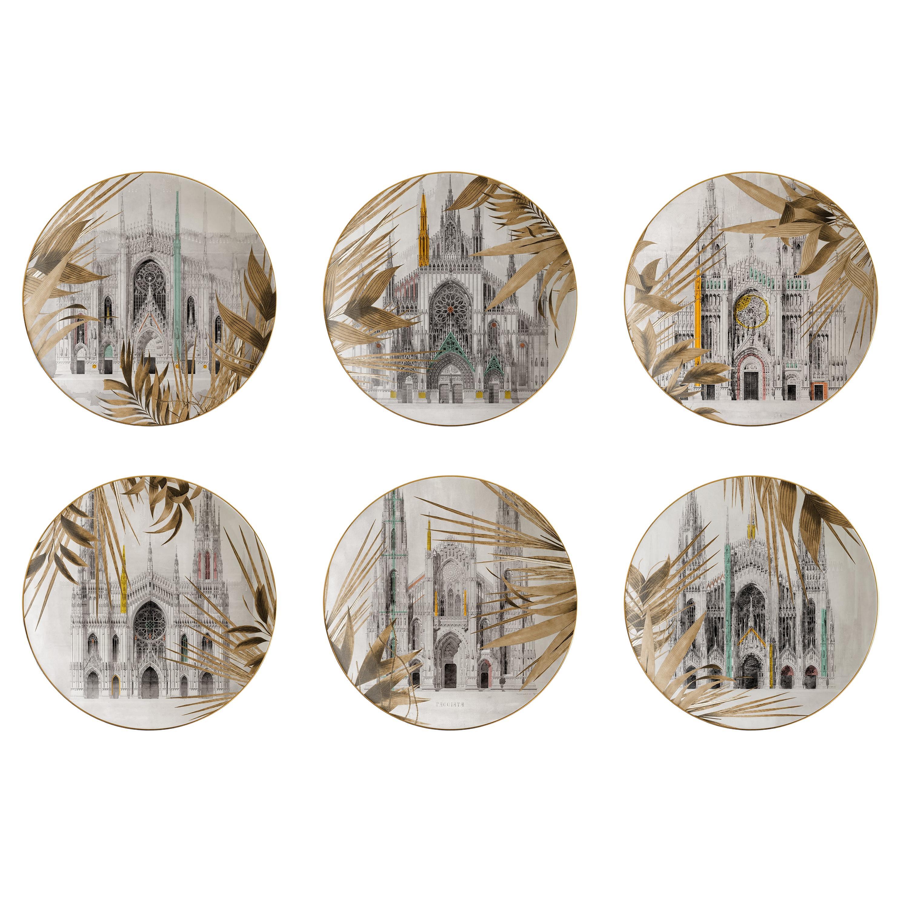 Il Duomo che non c'è, Seis platos de porcelana contemporánea con diseño decorativo