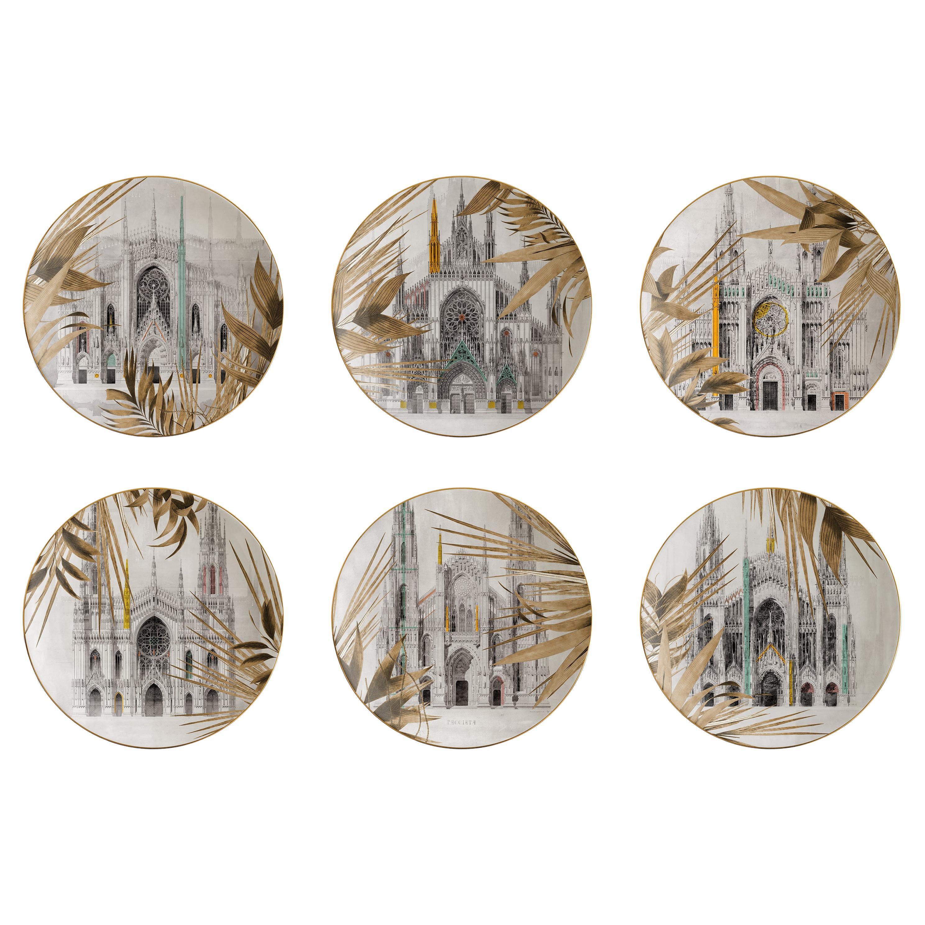 Il Duomo che non c'è, Six Contemporary Porcelain Plates with Decorative Design For Sale