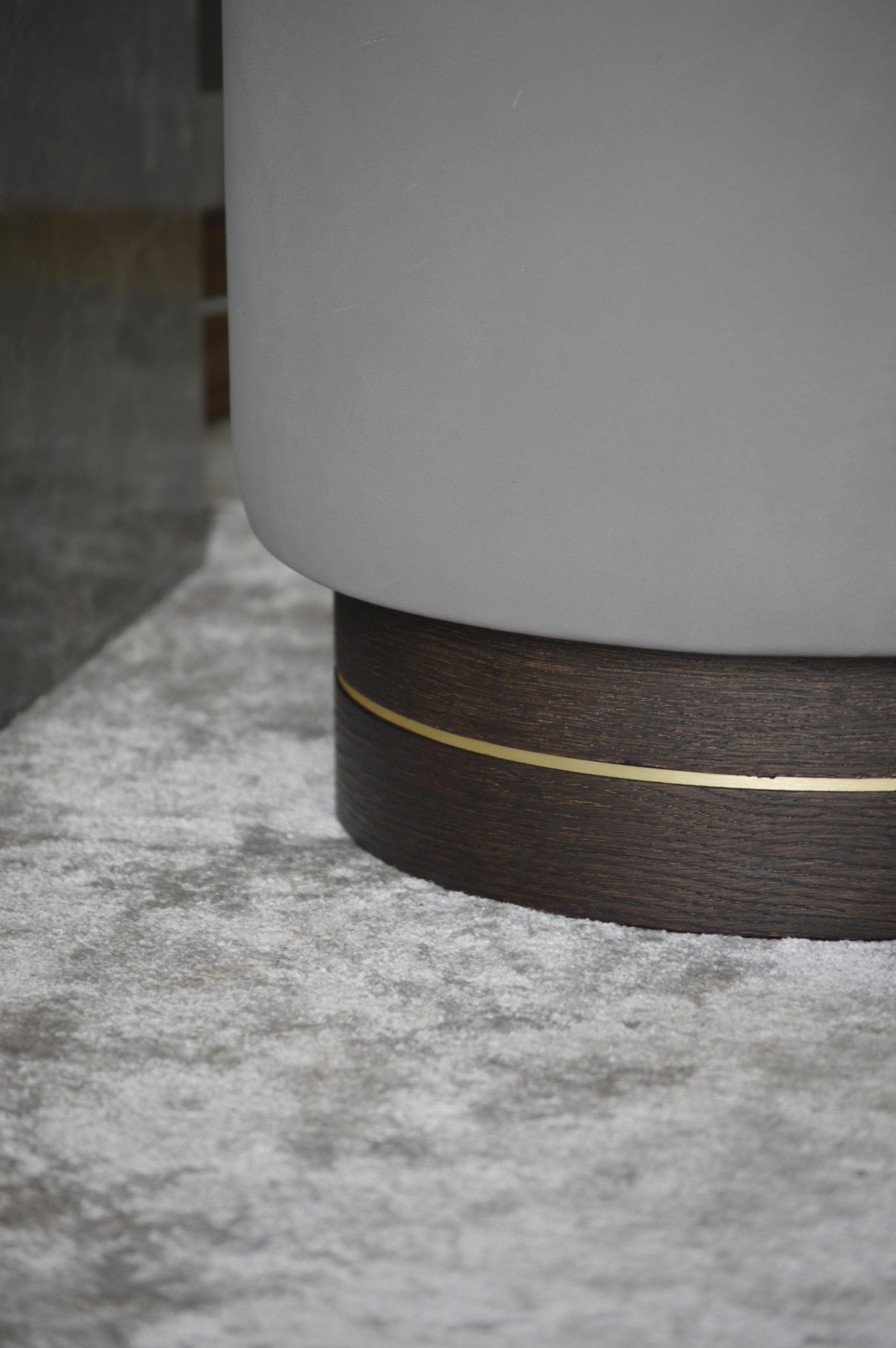 Danish Il Fratellino, Scandinavian Tall Pouf in Suede on a Wooden Base with Brass Décor For Sale