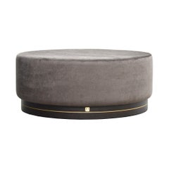 Il Fratello, Scandinavian Mega Pouf in Blue Velvet on Walnut Base, Brass Décor