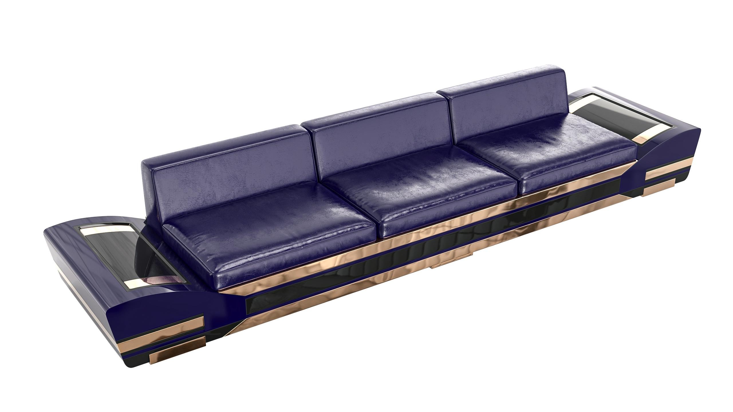 "il Gabbiano" Sofa with Stainless Steel and Bronze Details, Istanbul