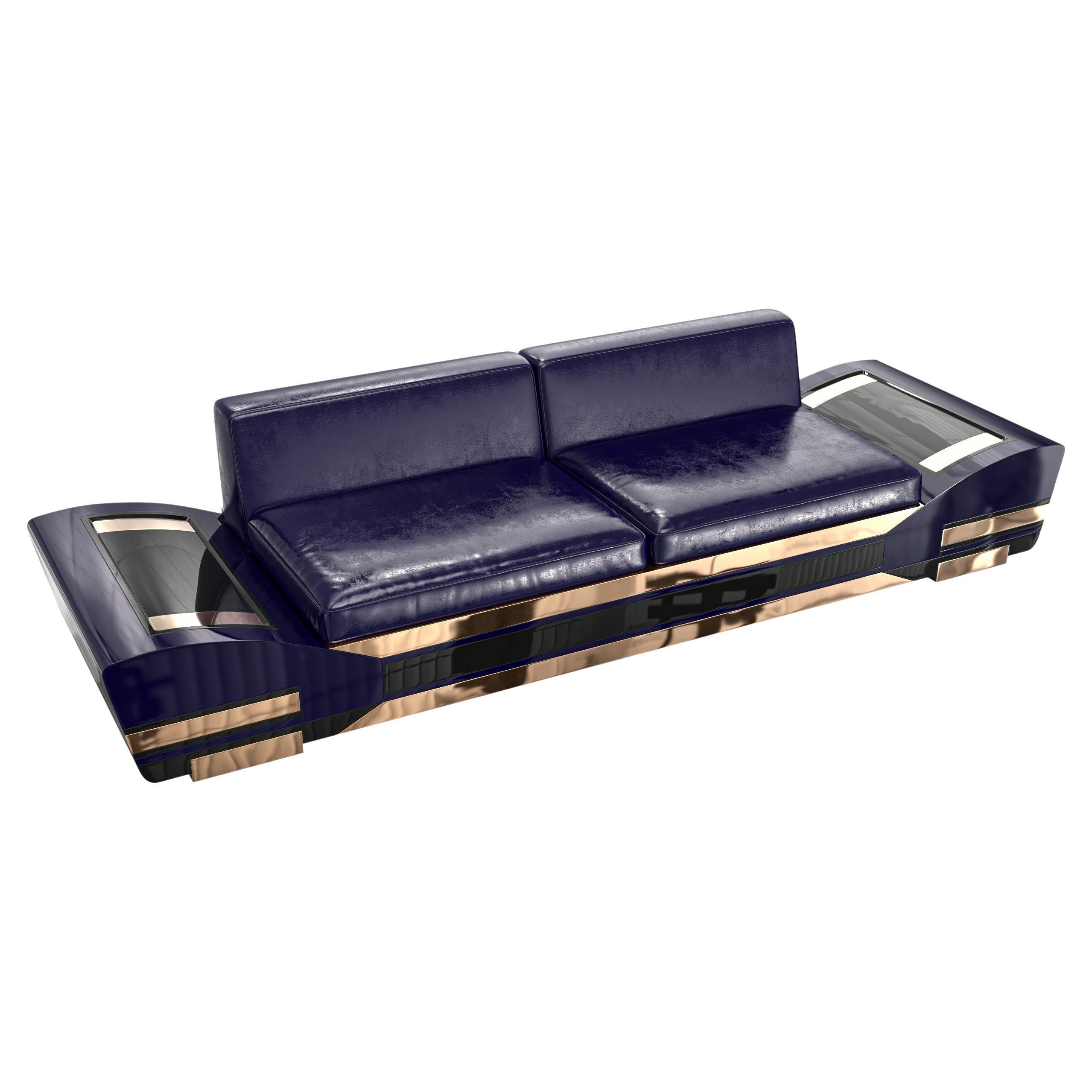 "Il Gabbiano" Sofa with Stainless Steel and Bronze Details, Istanbul