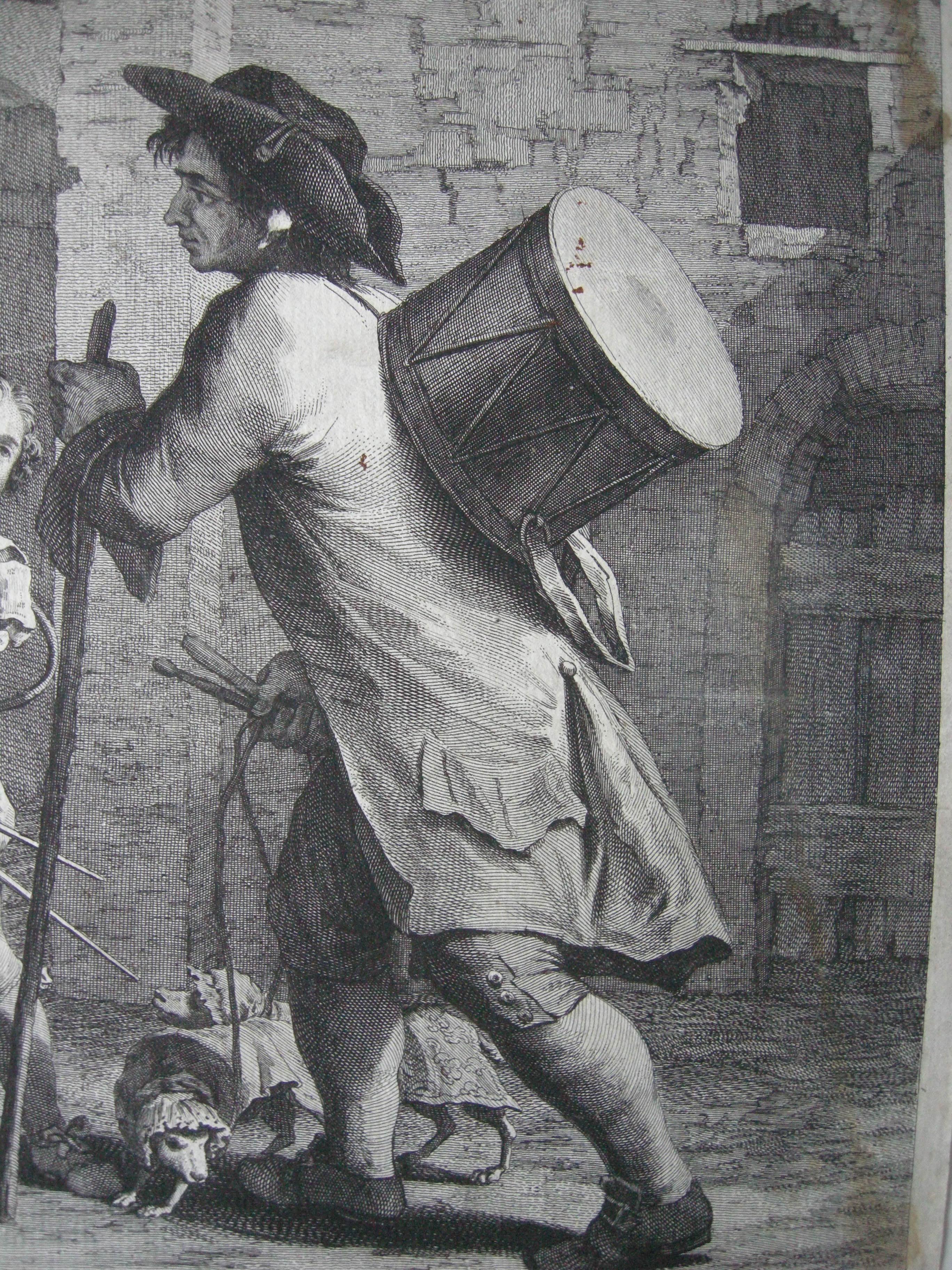 Rococo 'Il Giocolare' Travelling Young Juggler + Drummer  Antique Original Copper Plate For Sale