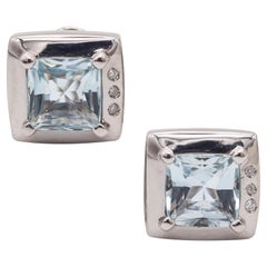 IL GIOIELLO Milano Clips On Pendientes De Oro De 18 Quilates Con Aguamarina Y Diamantes