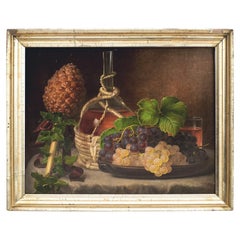 I.L. Jensen, Painting Still Life with Grapes and Wine on a Table, Signed