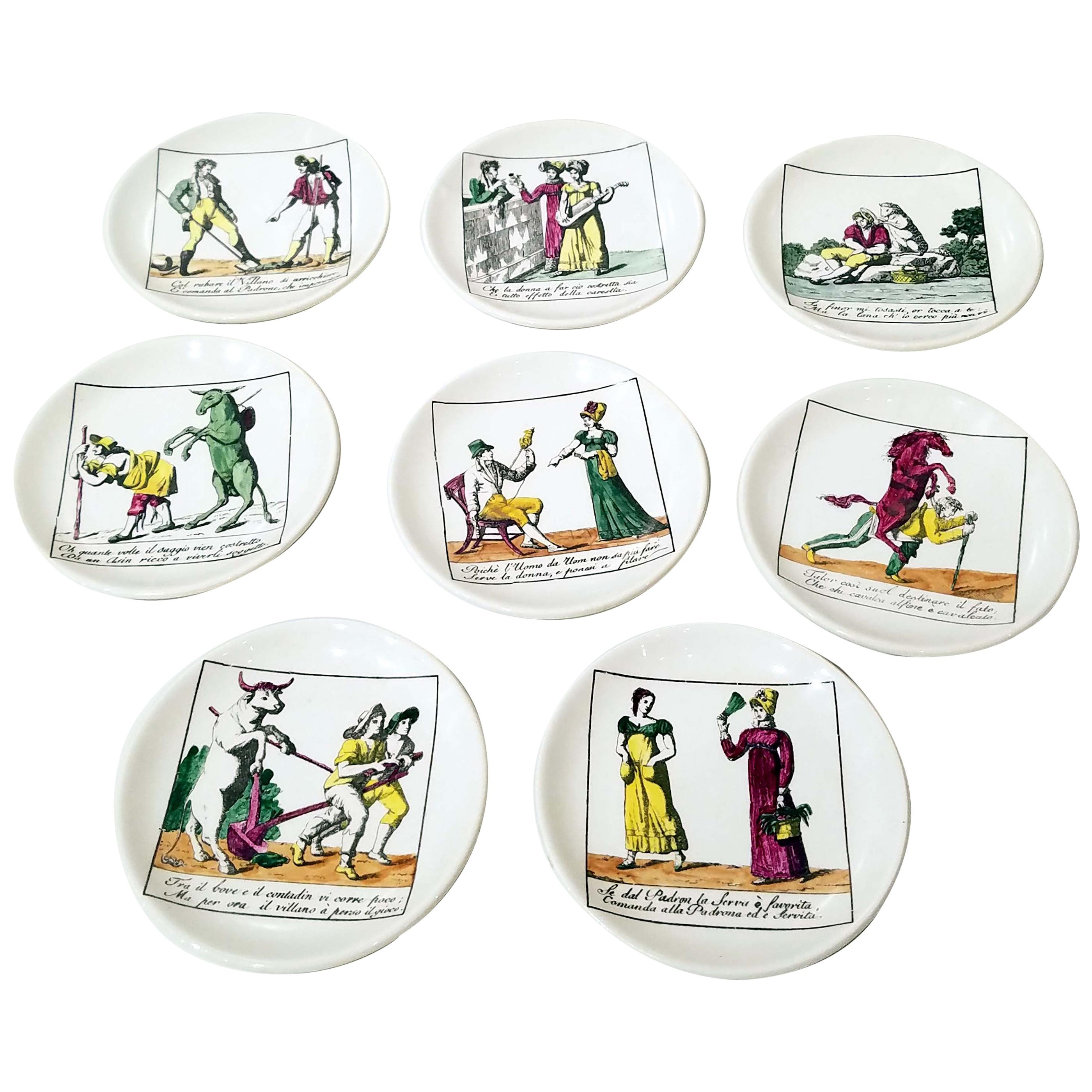 "Il Mondo Alla Rovescia" Set of 8 Piero Fornasetti Coasters