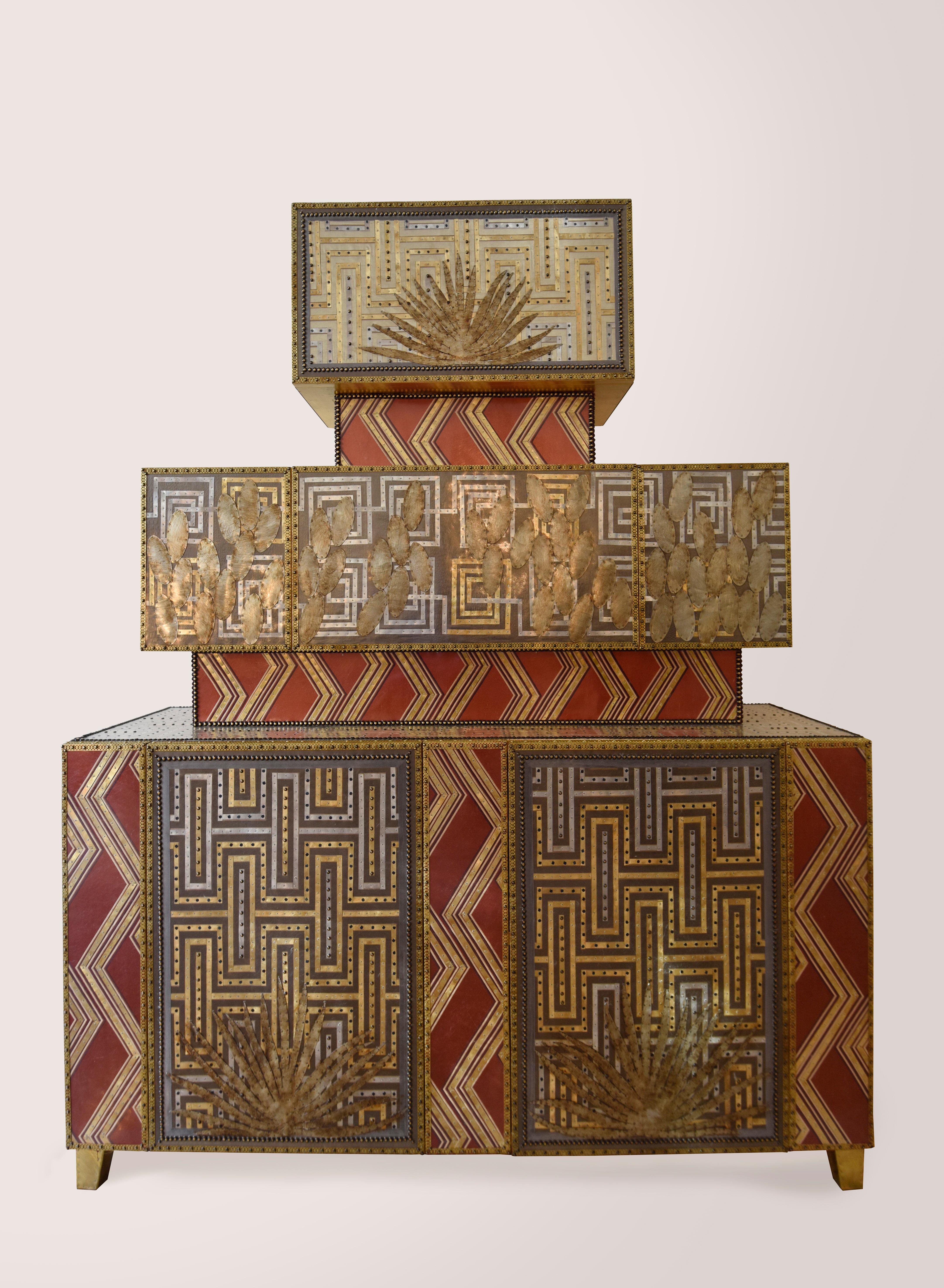 Il Moro Cupboard by Valentina Giovando
Dimensions: W 163 x D 48 x H 198 cm.
Materials: Wood, Fabric, Fiberglass, Brass, Zinc.  

Valentina Giovando, Lives and works in Sarzana, in Liguria, and for over 20 years she dedicated herself to the