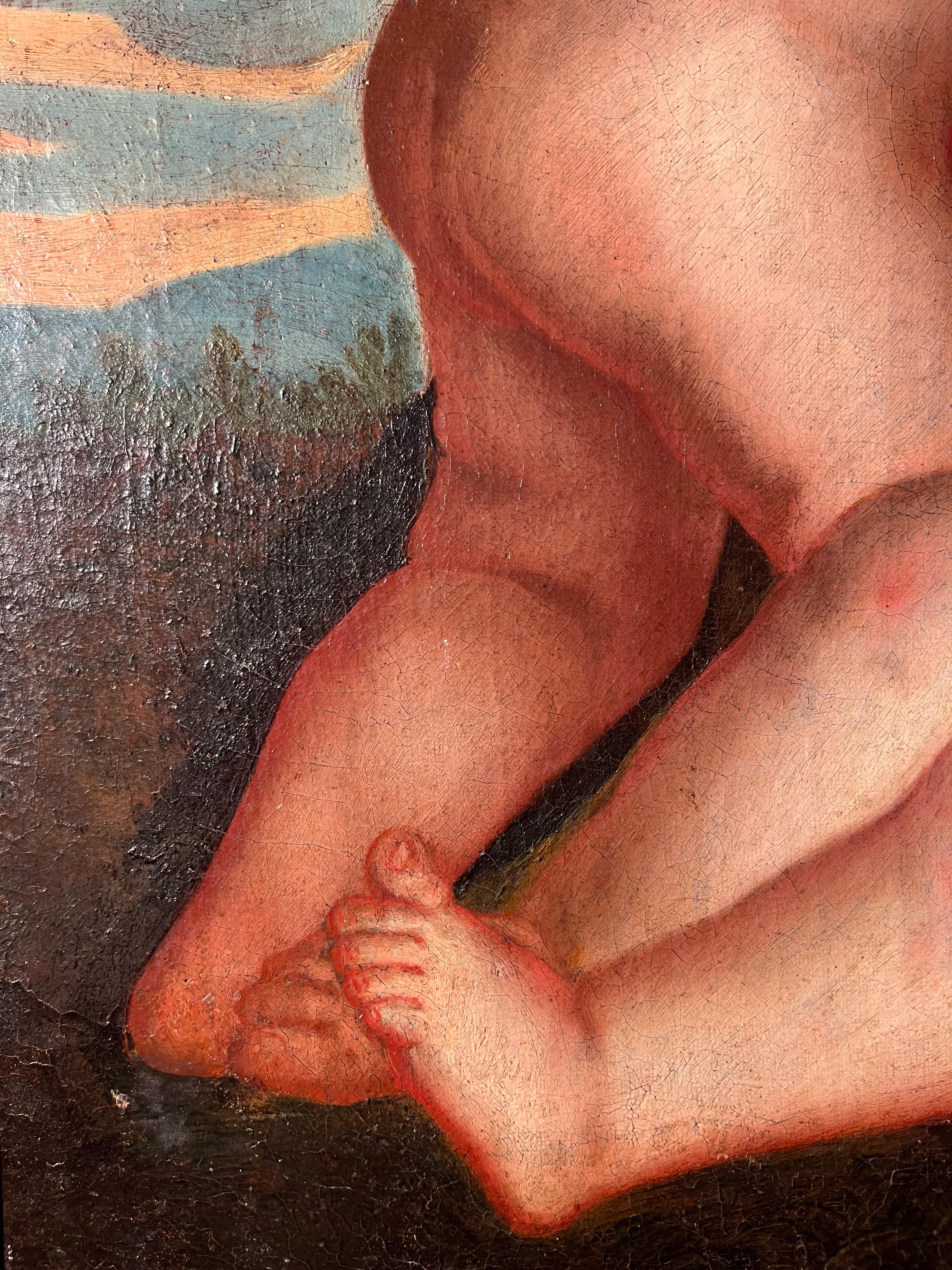 17. Jahrhundert von Il Padovanino Ein Paar Putten Öl auf Leinwand (Braun), Figurative Painting, von Alessandro Varotari