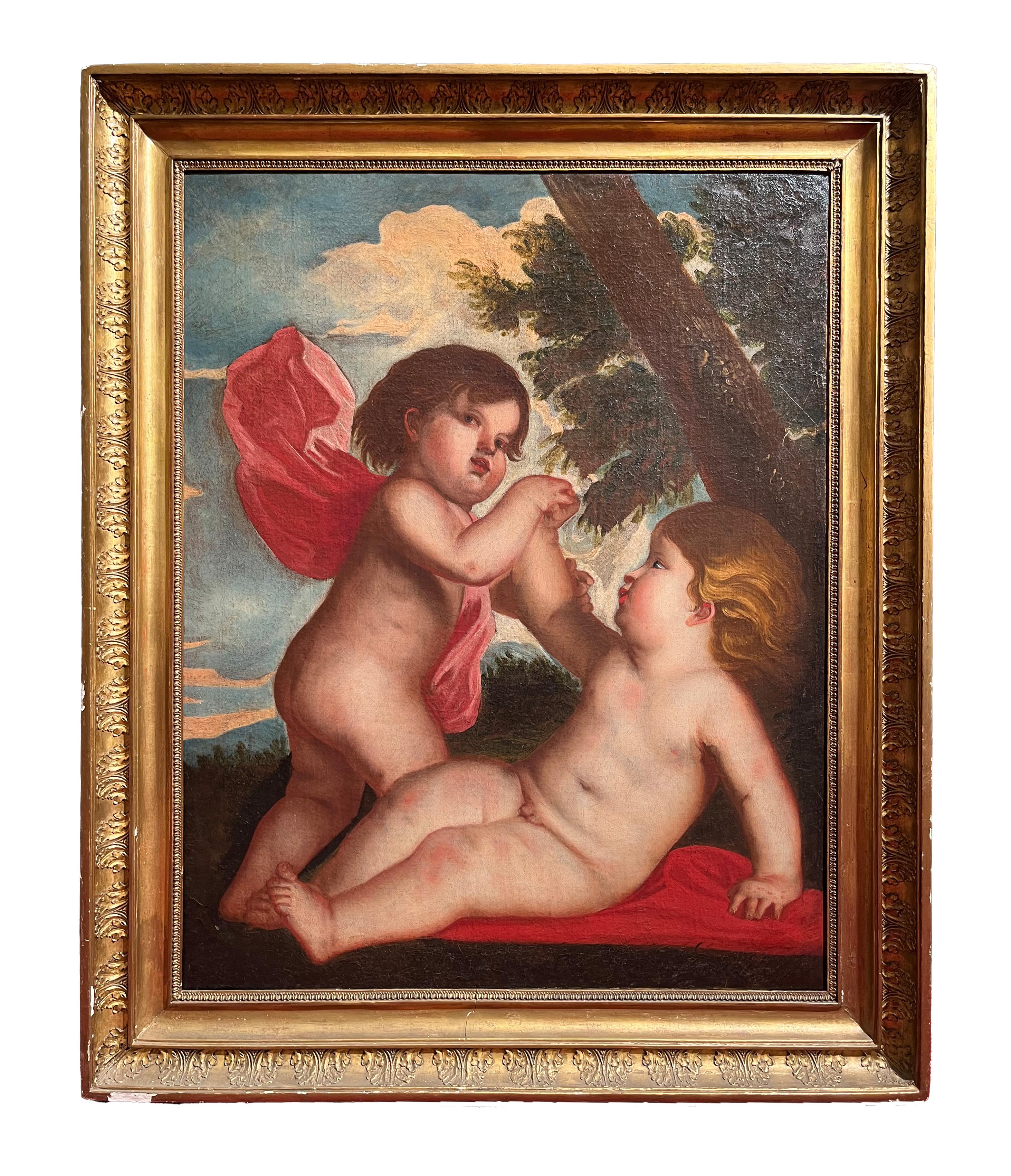 Alessandro Varotari Figurative Painting – 17. Jahrhundert von Il Padovanino Ein Paar Putten Öl auf Leinwand