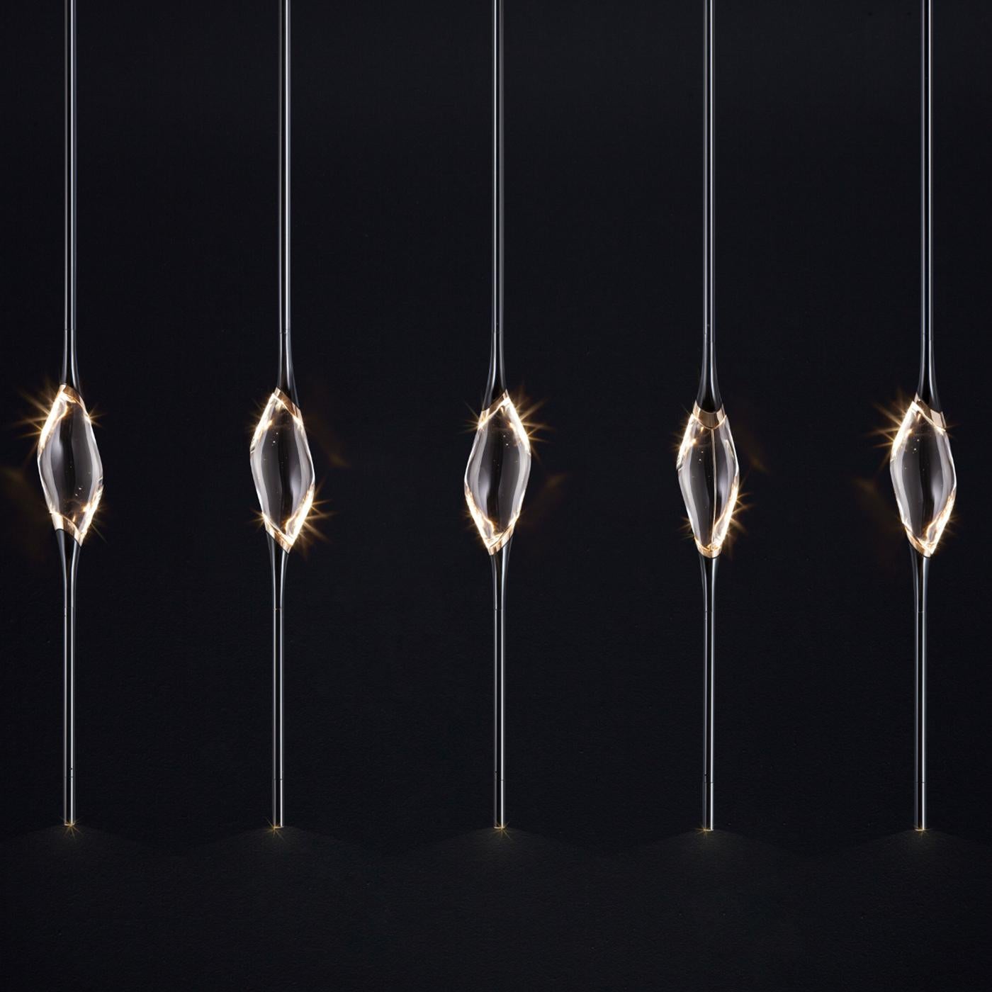 Contemporary Il Pezzo 12 Black-Gold Long Chandelier by Il Pezzo Mancante For Sale
