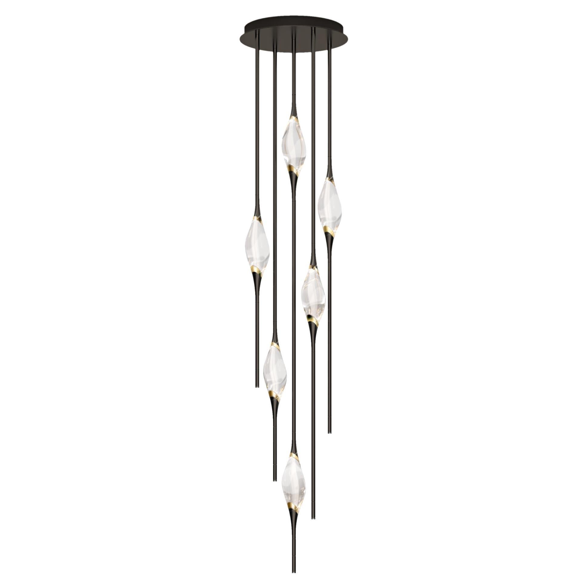 "Il Pezzo 12 Cluster Chandelier" - height 200cm/78.7" - black and polished brass For Sale