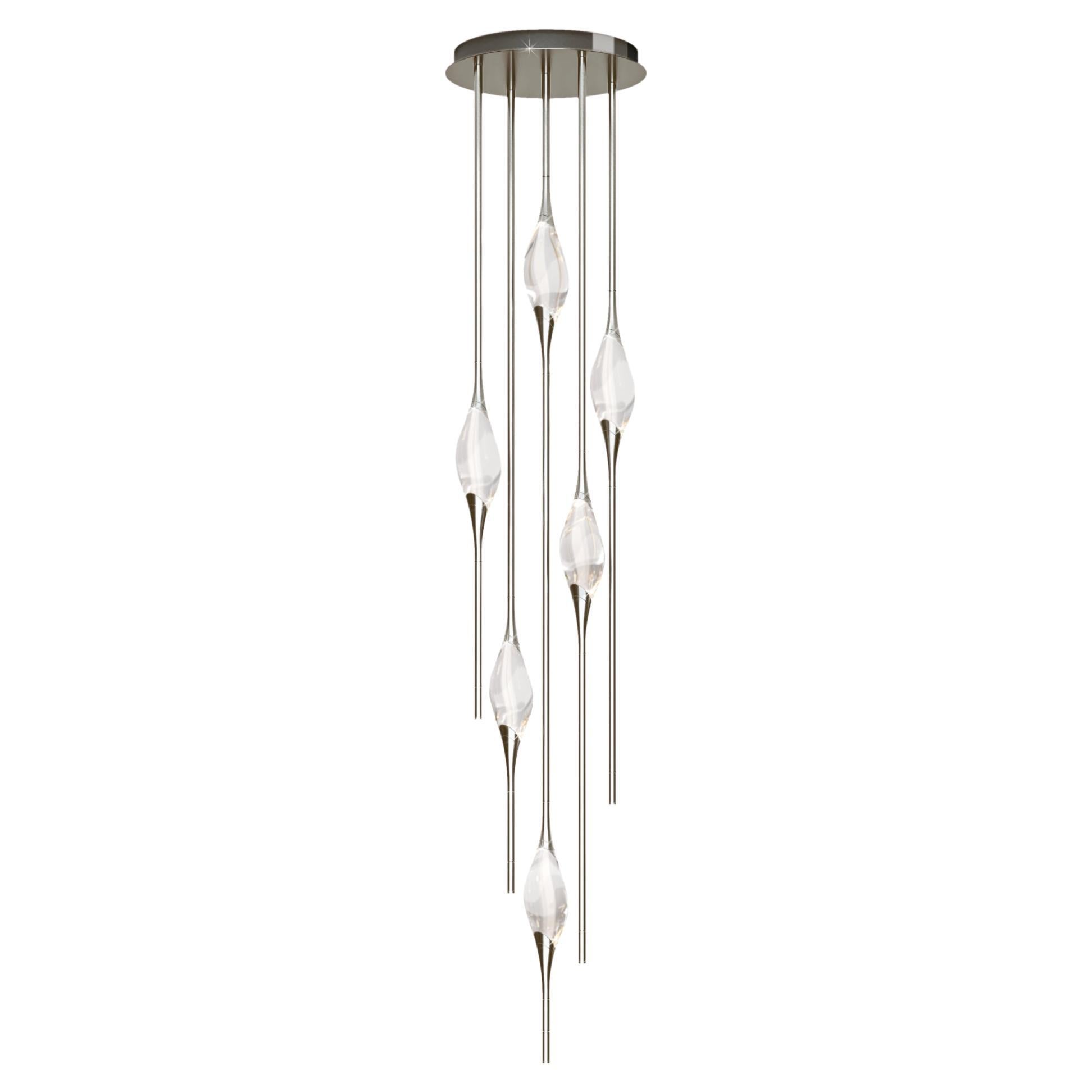 "Il Pezzo 12 Cluster Chandelier" - height 200cm/78.7" - nickel - crystal - LEDs For Sale