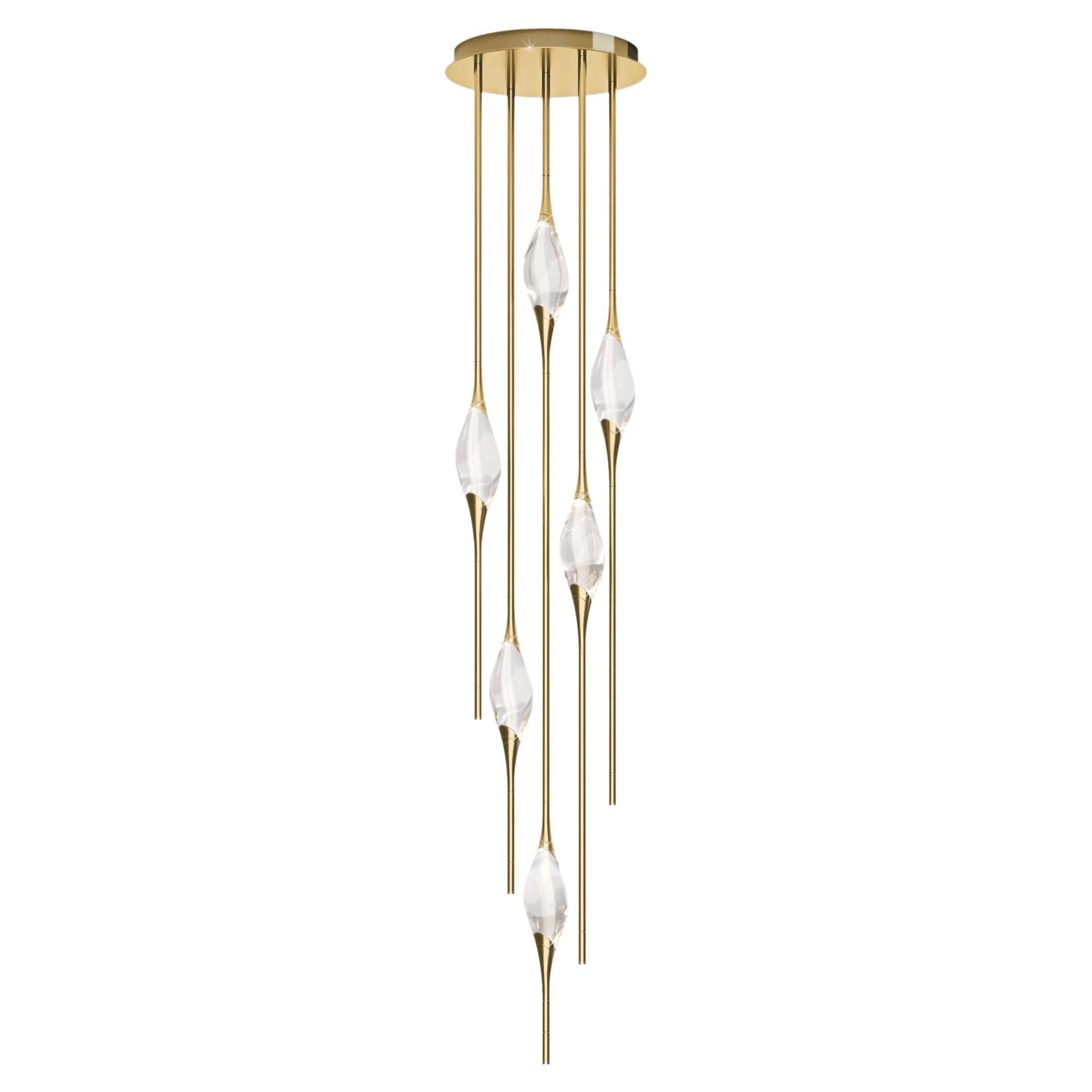 "Il Pezzo 12 Cluster Chandelier" - height 200cm/78.7" - polished brass - crystal